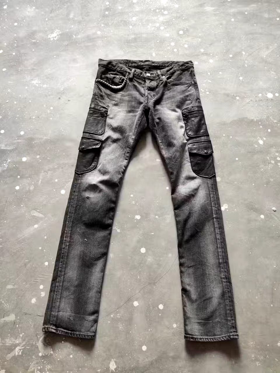 image of Distressed Denim x Hysteric Glamour Studded Multipocket Distressed Jeans in Grey, Men's (Size 30)