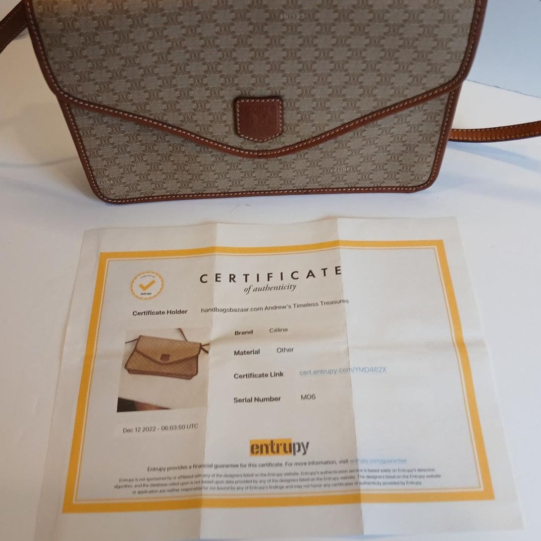 Celine Authentic Celine Triomphe Logo Macadam Beige Crossbody Bag Size ONE SIZE - 21 Thumbnail