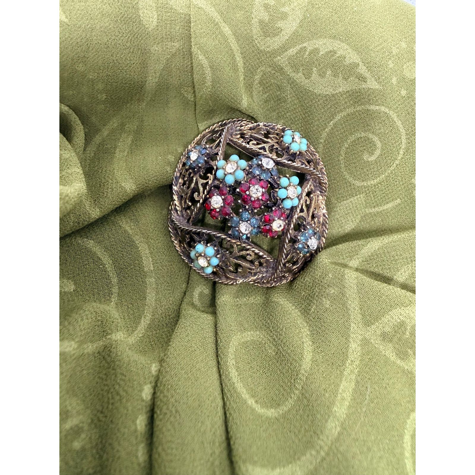 Vintage Vintage BSK Brooch 2.25” Aurora Borealis Rhinestone Floral Size ONE SIZE - 5 Thumbnail