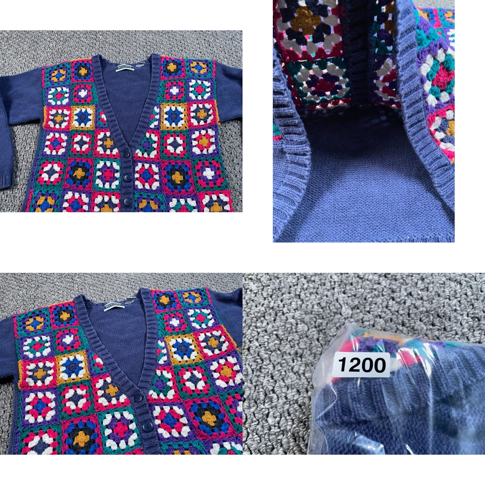 Vintage VINTAGE NUOVO Cardigan Sweater 90s Floral Crochet Blue Medium Women KC Knit Short Sleeve Sho Elapsed? Size M / US 6-8 / IT 42-44 - 9 Thumbnail