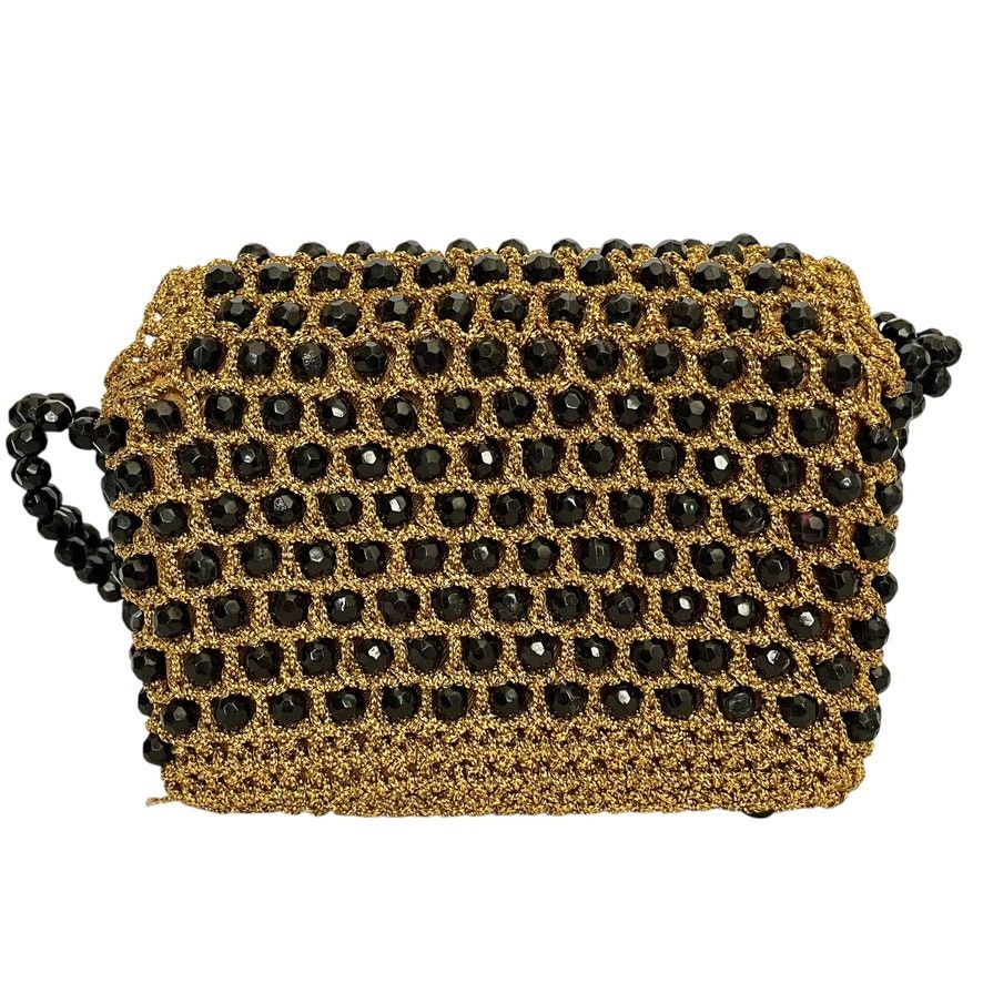 Vintage Vintage Italian Gold Crochet Black Bead Glam Evening Bag Size ONE SIZE - 3 Thumbnail