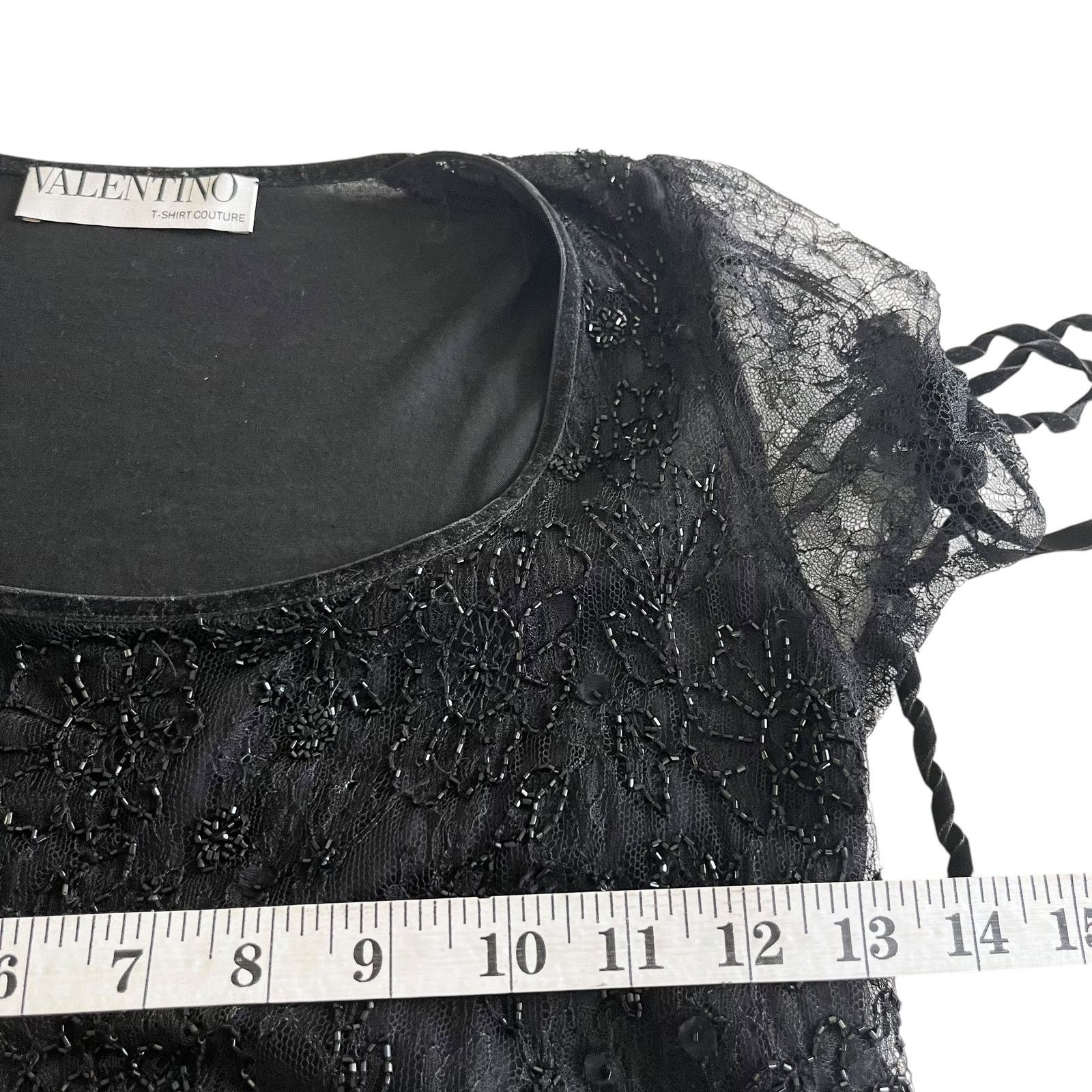 Valentino Valentino Black Beaded Square Neck Sheer Short Sleeve Top Size M / US 6-8 / IT 42-44 - 13 Thumbnail