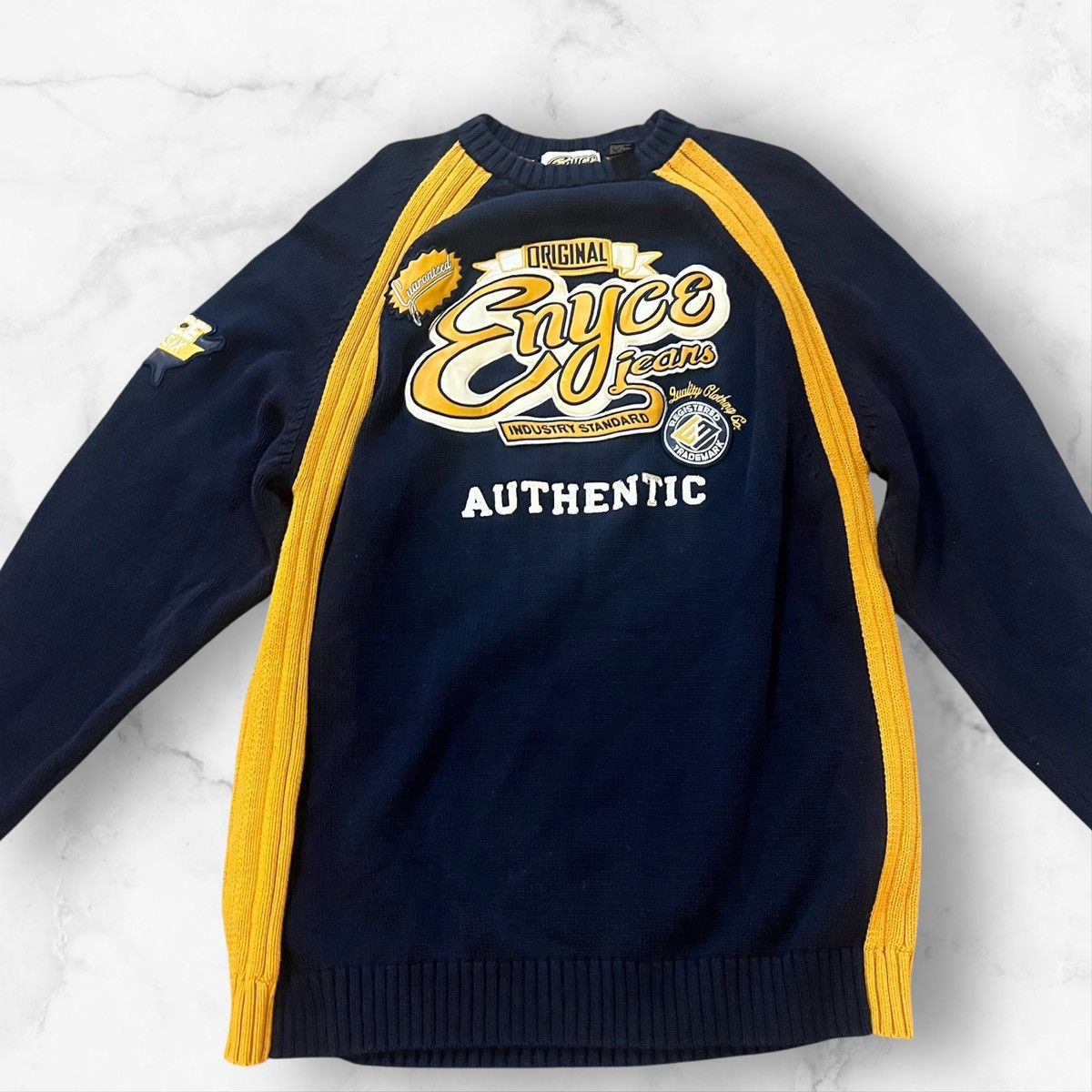 Enyce Vintage Enyce Knit Sweater Navy/Gold XXL Y2K Streetwear Size US XXL / EU 58 / 5 - 1 Thumbnail