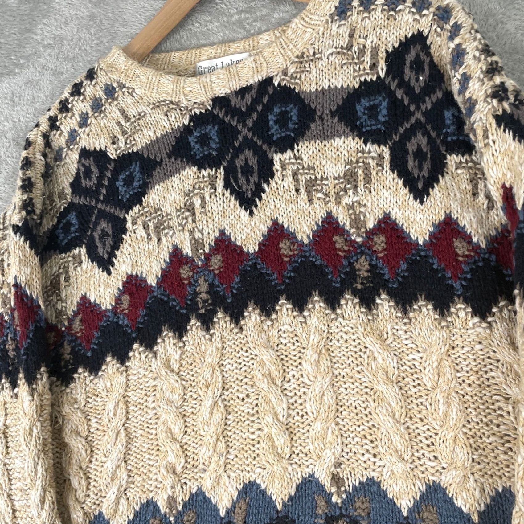Coogi Great Lakes Recreation Mens Medium Beige 3D Knit Fair Isle Coogi Style Pullover - Vintage Cable Sweater Size US M / EU 48-50 / 2 - 3 Thumbnail