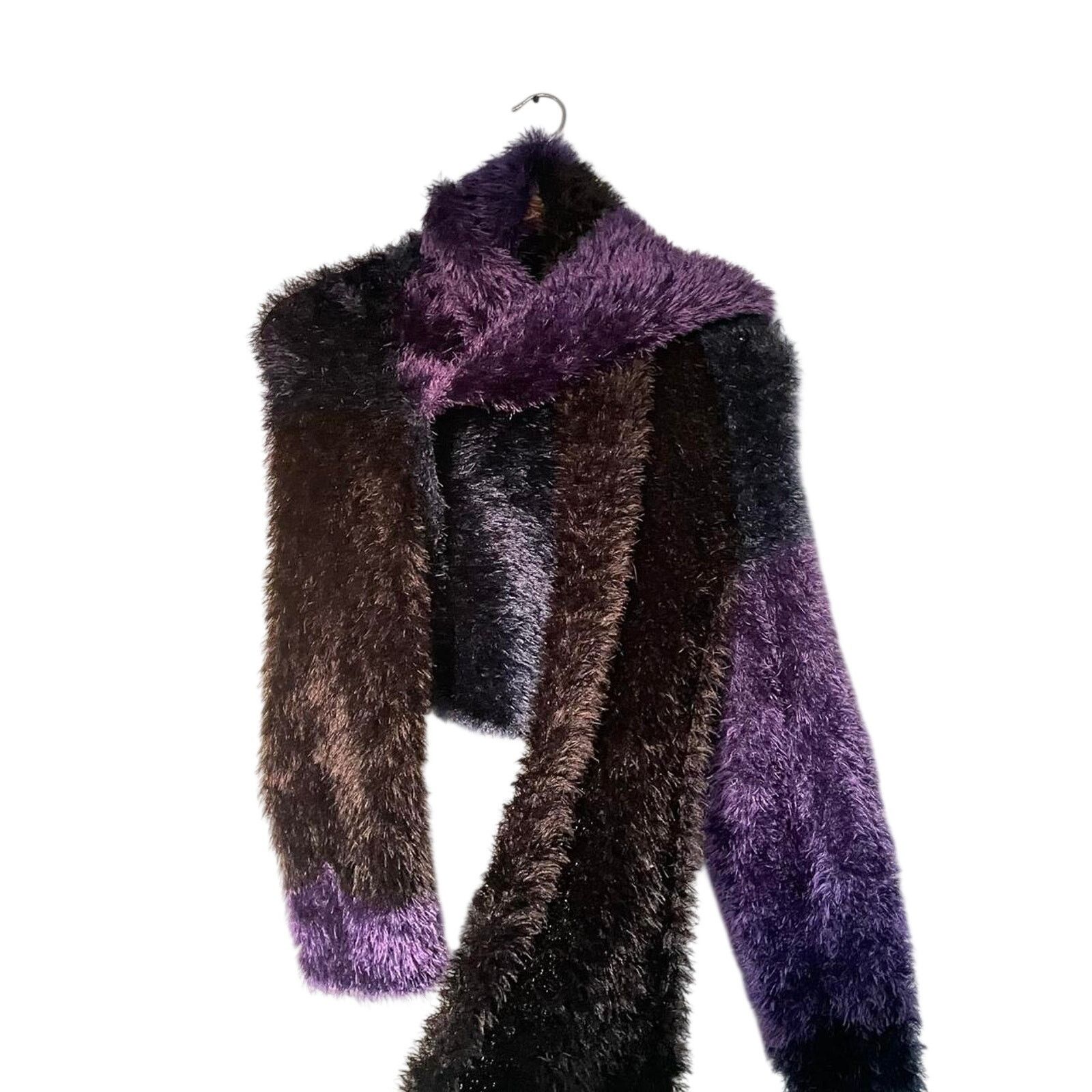Other Vintage Y2k Purple Fuzzy Cropped Sweater Jacket & Scarf OS Size M / US 6-8 / IT 42-44 - 2 Thumbnail