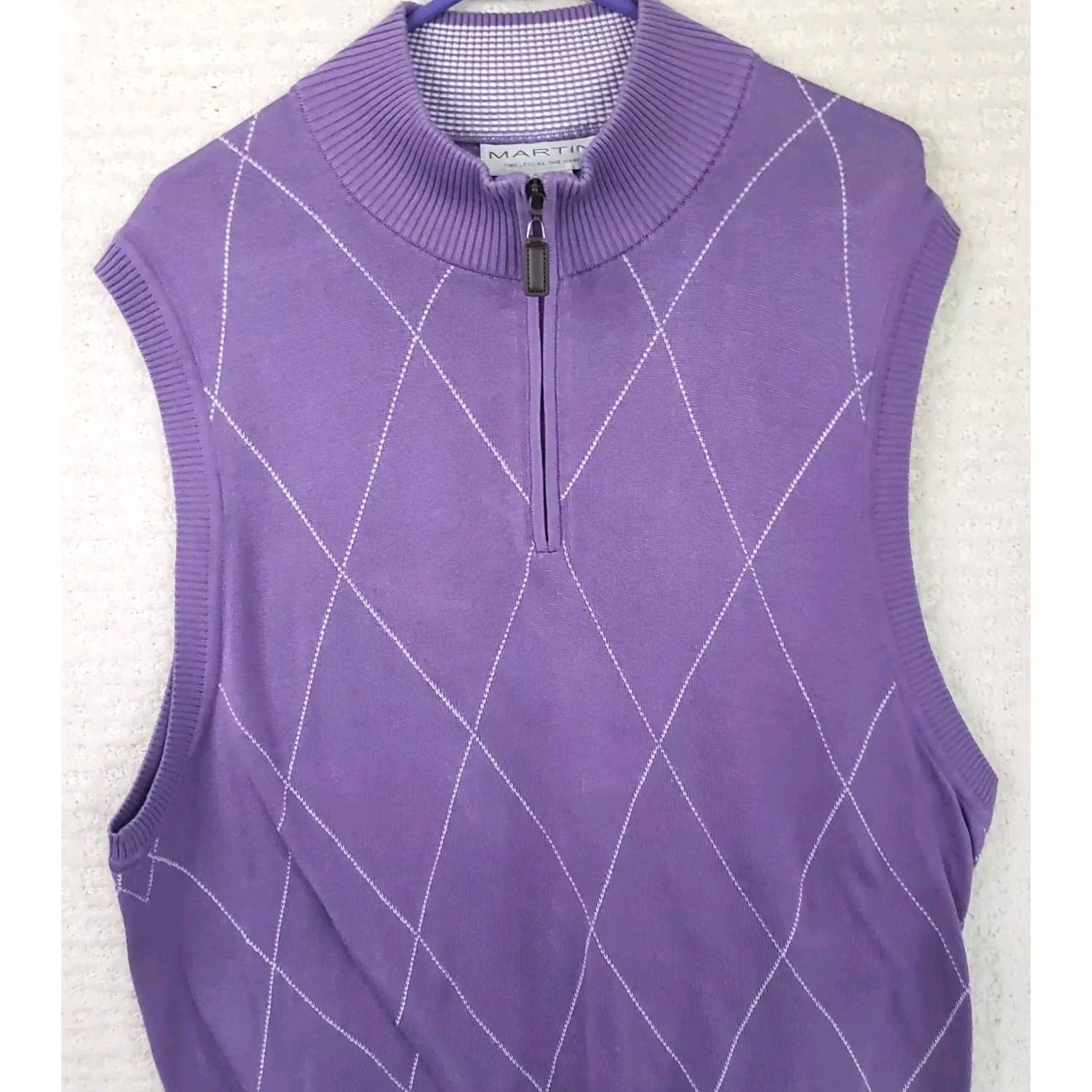 Vintage Martin Golf Sweater Vest Men's L Purple Argyle Pima Cotton Mock Neck Sleeveless Size US L / EU 52-54 / 3 - 2 Thumbnail