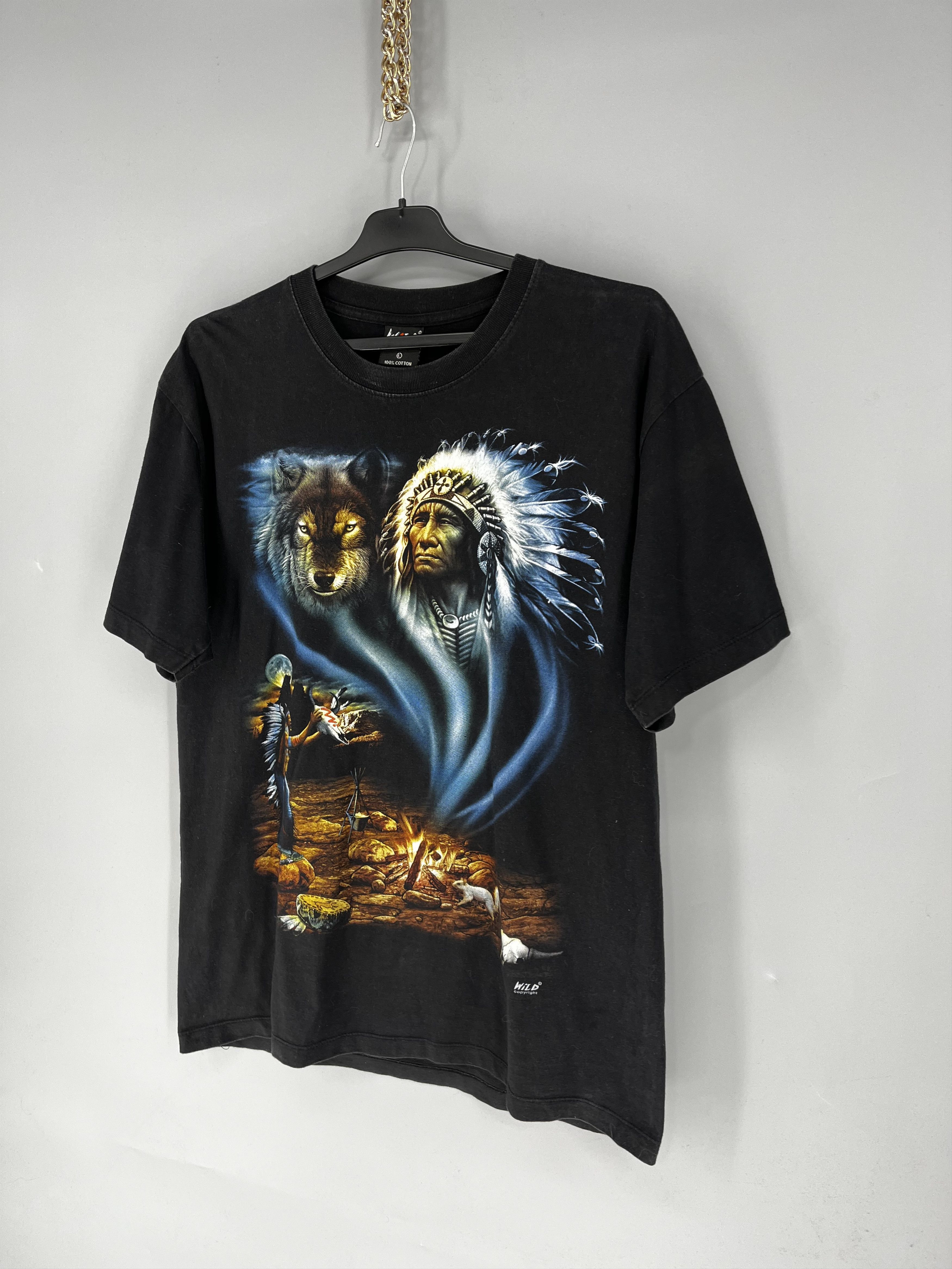 Band Tees Vintage Wild Indian Chief American Native Wolf heavy t-shirt Size US L / EU 52-54 / 3 - 3 Thumbnail