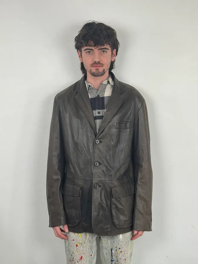 Emporio Armani FW2008 Emporio Armani Faded Brown Leather Blazer Jacket Size 44R - 2 Thumbnail