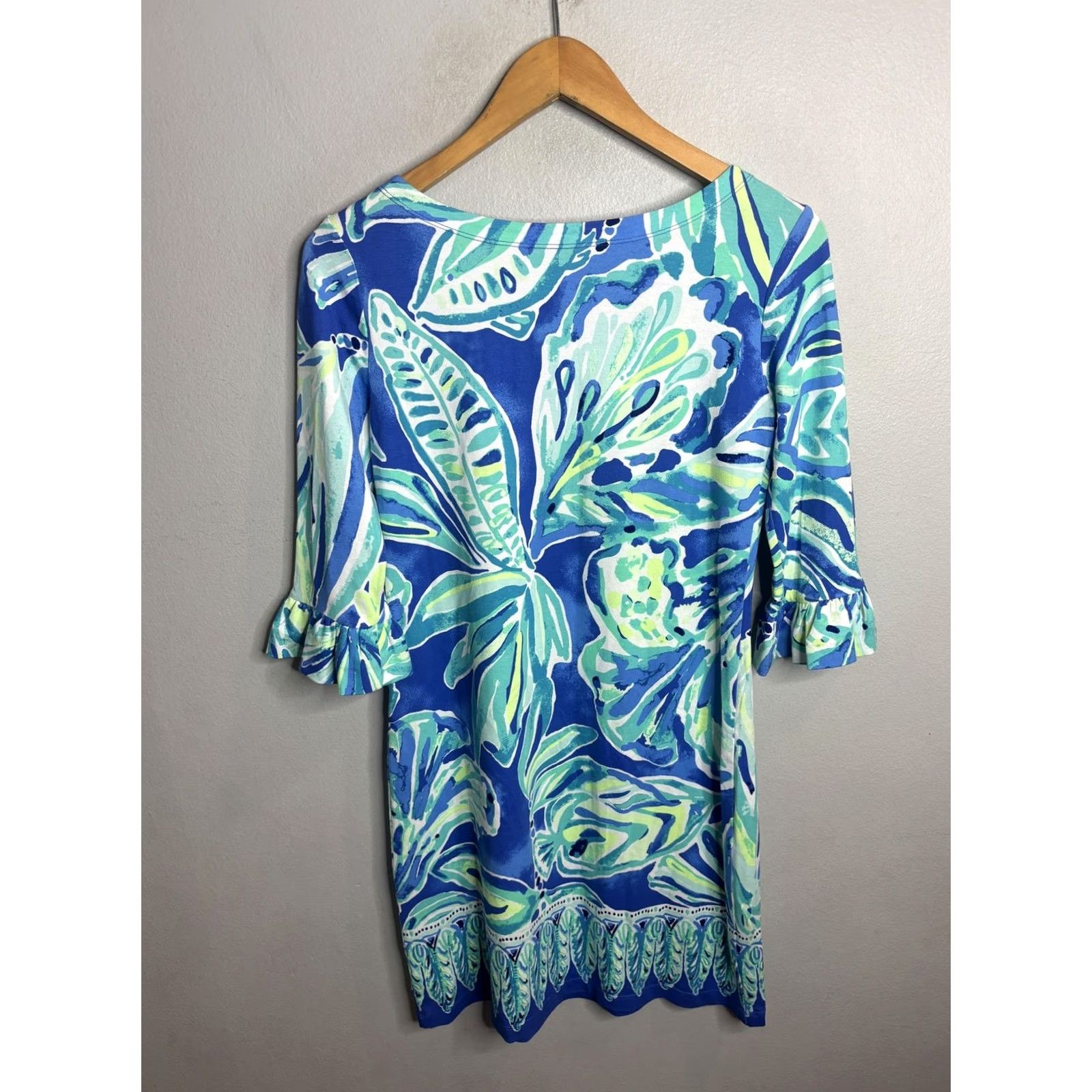 Lilly Pulitzer VINTAGE Lilly Pulitzer Dress Womens XS Blue Floral Knit 3/4 Sleeve Ruffle Size XS / US 0-2 / IT 36-38 - 4 Thumbnail