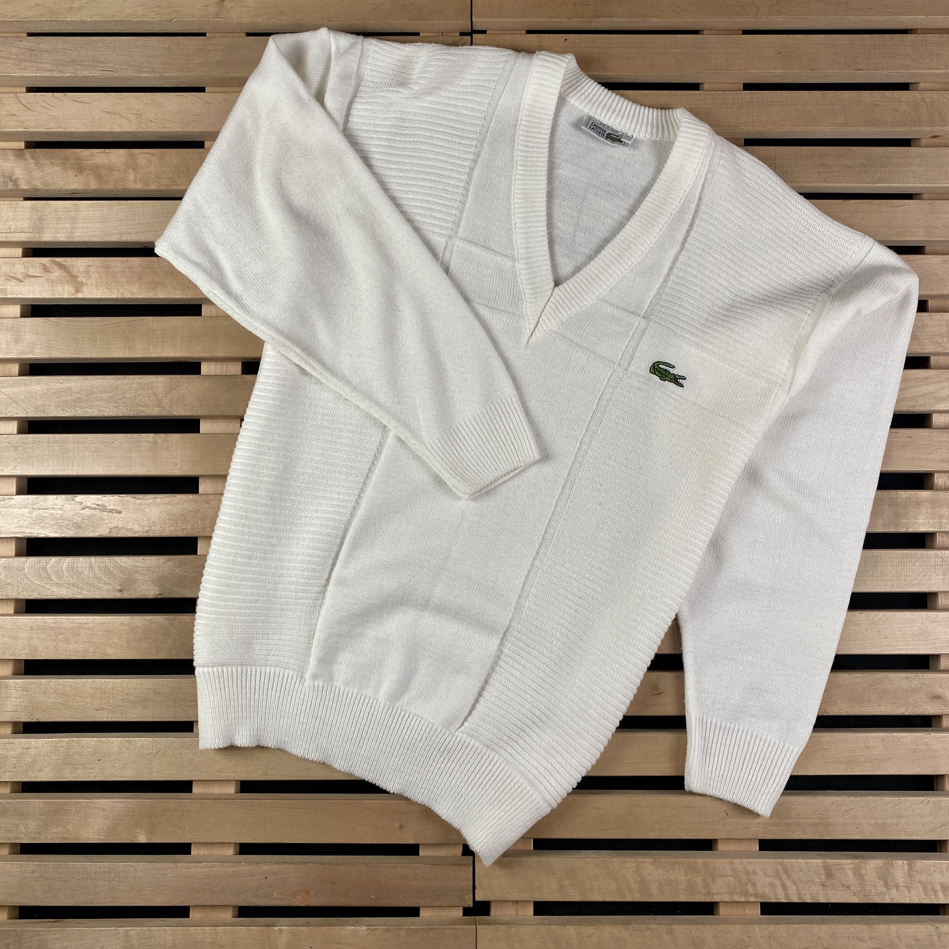 Lacoste × Vintage Vintage Sweater Long Sleeve V-Neck Lacoste Chemise Size XL Size US XL / EU 56 / 4 - 1 Thumbnail