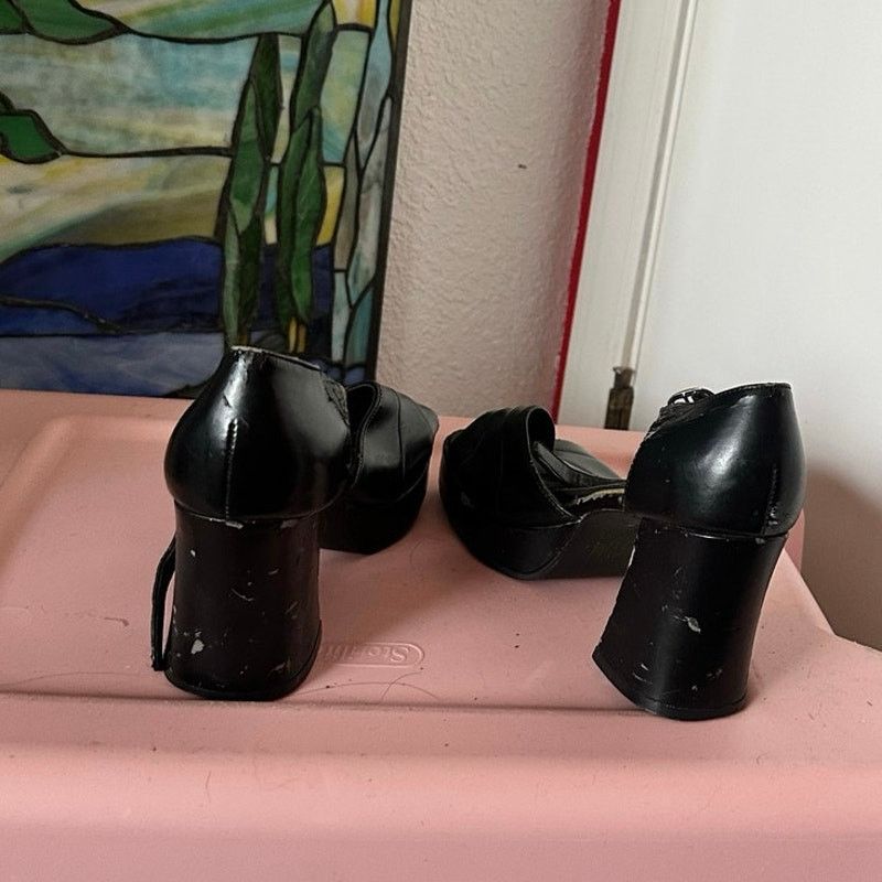 Other high lights black pleather strappy platform sandals heels Size US 7 / IT 37 - 2 Thumbnail