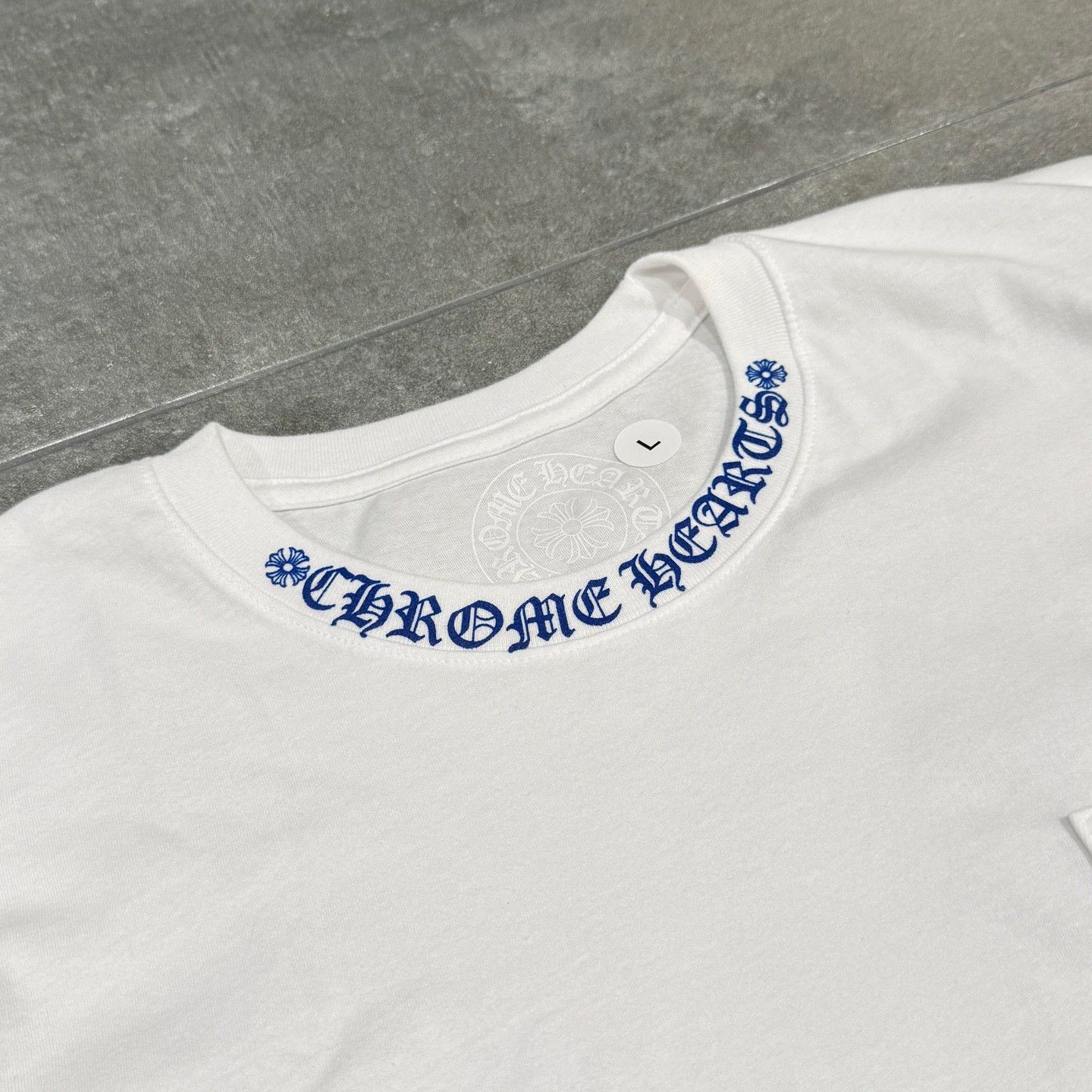 Chrome Hearts Chrome Hearts White Blue Collar Short Sleeve Tee Size US L / EU 52-54 / 3 - 3 Thumbnail