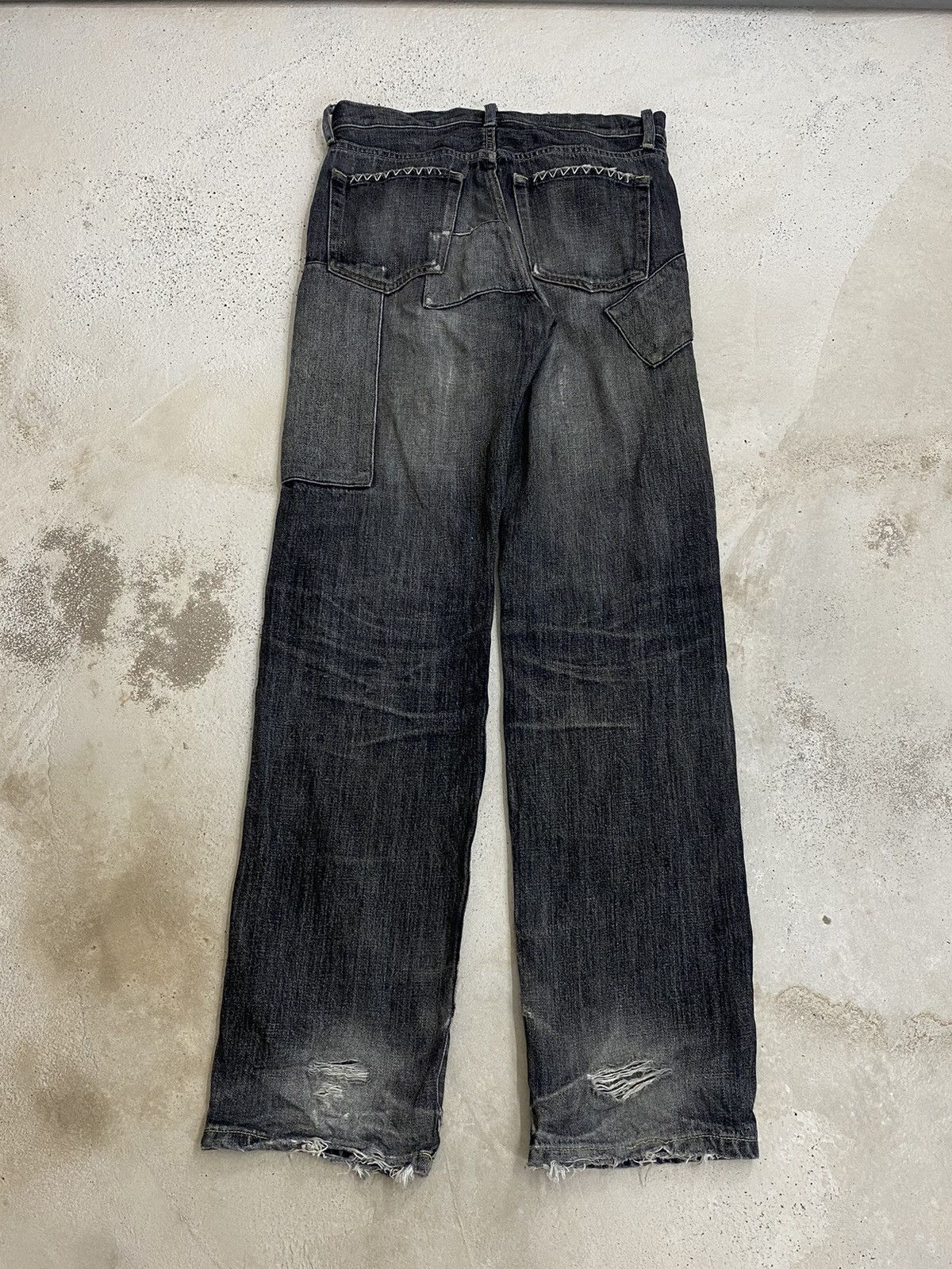 If Six Was Nine × Japanese Brand × Le Grande Bleu (L.G.B.) Uniqlo Edition Custom Patchwork Black Stone Washed Distress Size US 28 / EU 44 - 2 Thumbnail
