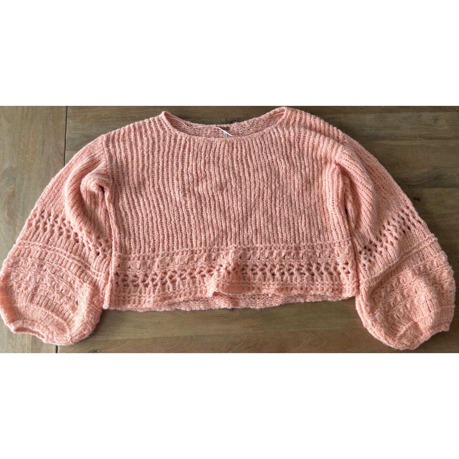 Free People Free People Alpaca Crochet Sweater Womens L Peach Balloon Sleeve Knit Pullover Boho Classic Size L / US 10 / IT 46 - 2 Thumbnail