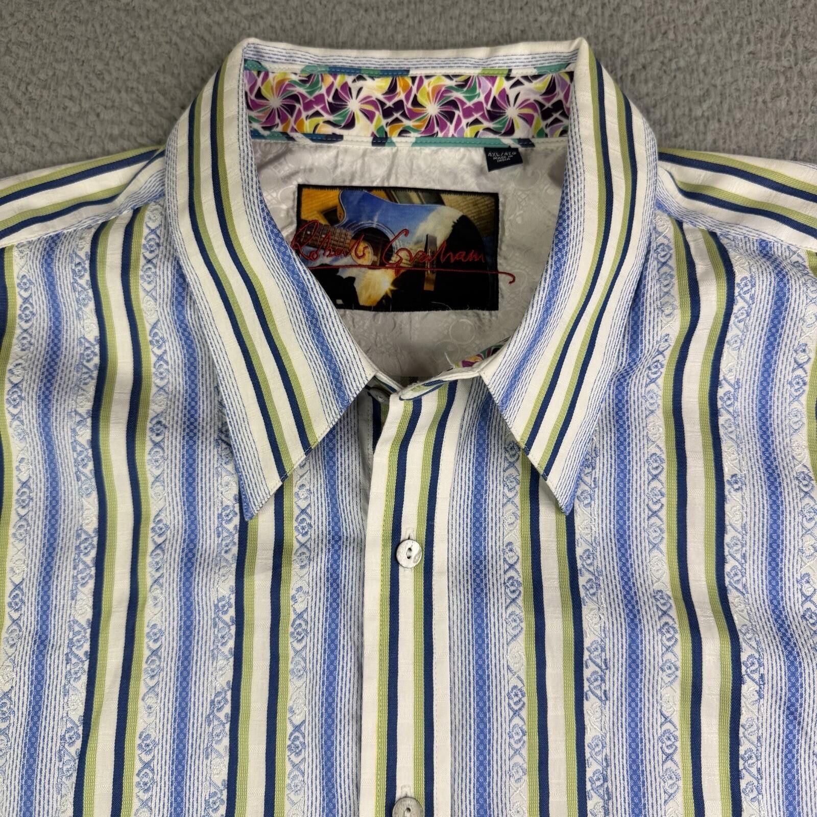 Robert Graham Robert Graham Striped 4XL Blue White Green Button Up Shirt Size US XXL / EU 58 / 5 - 2 Thumbnail