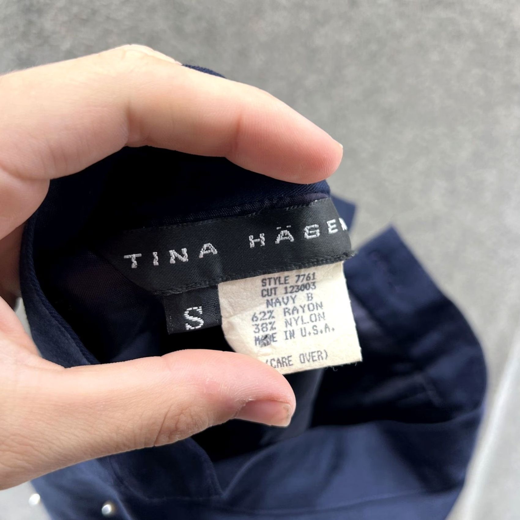 Vintage Tina Hagen Skirt Womens Small Navy Beaded Polka Dot Pencil Stretch Short USA Size 28" / US 6 / IT 42 - 2 Thumbnail