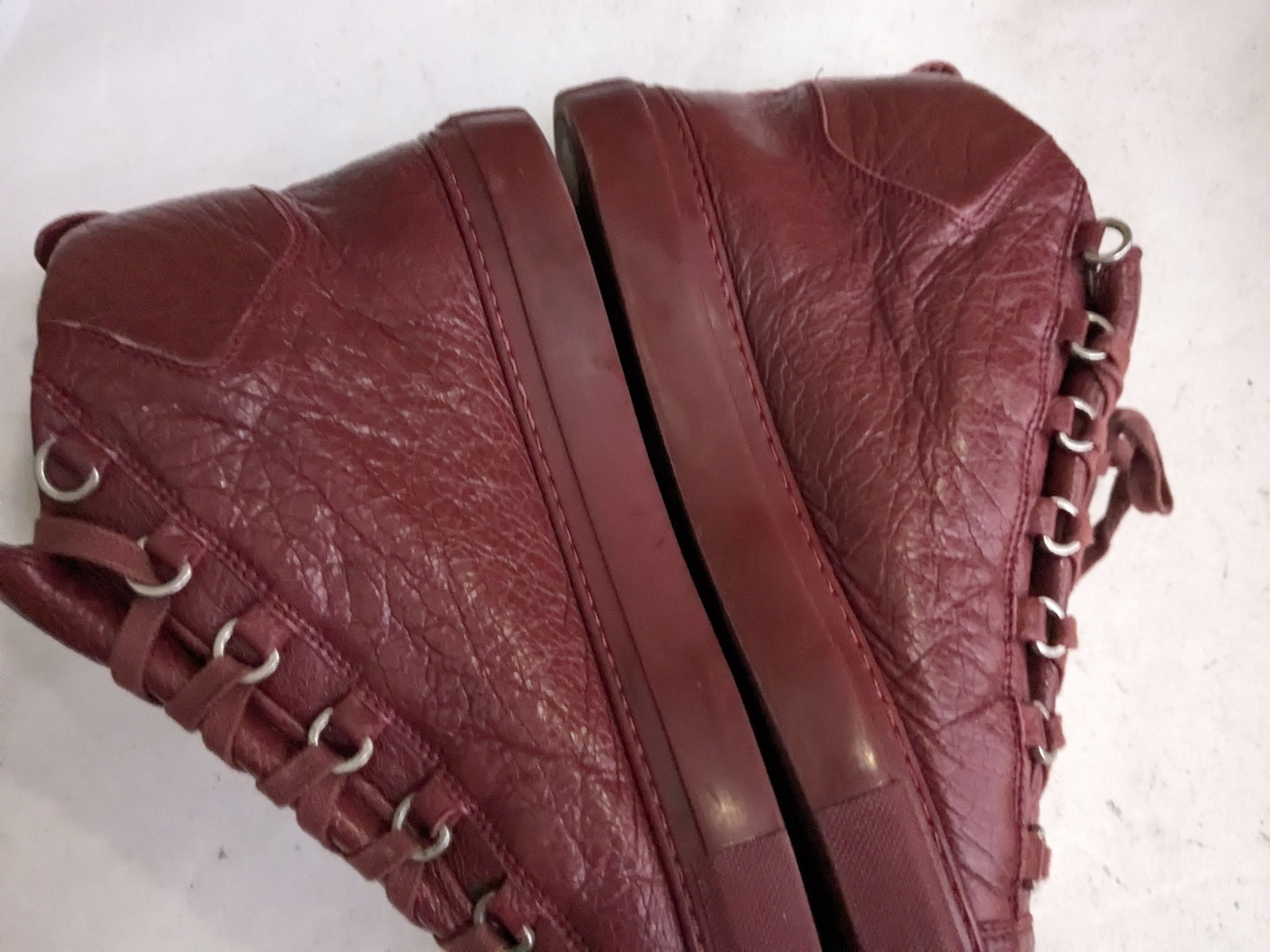 Balenciaga Balenciaga Arenas Burgundy Leather 12 High Tops Size US 12 / EU 45 - 12 Thumbnail