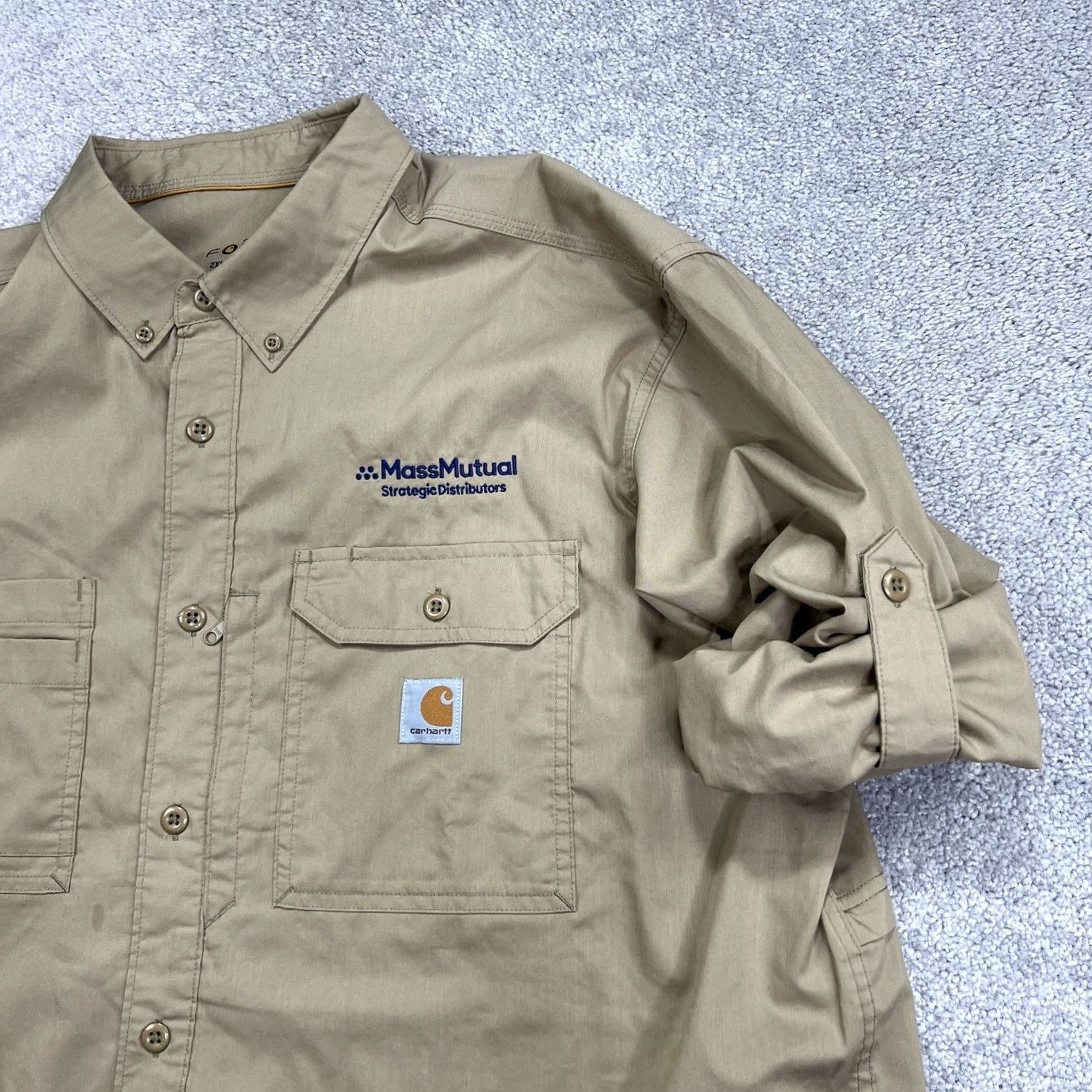 Carhartt Carhartt Force Ridgefield Shirt Mens 2XL Long Sleeve Embroidered Beige Relaxed Fit Button-Up Casual Workwear EUC Size US XXL / EU 58 / 5 - 5 Thumbnail