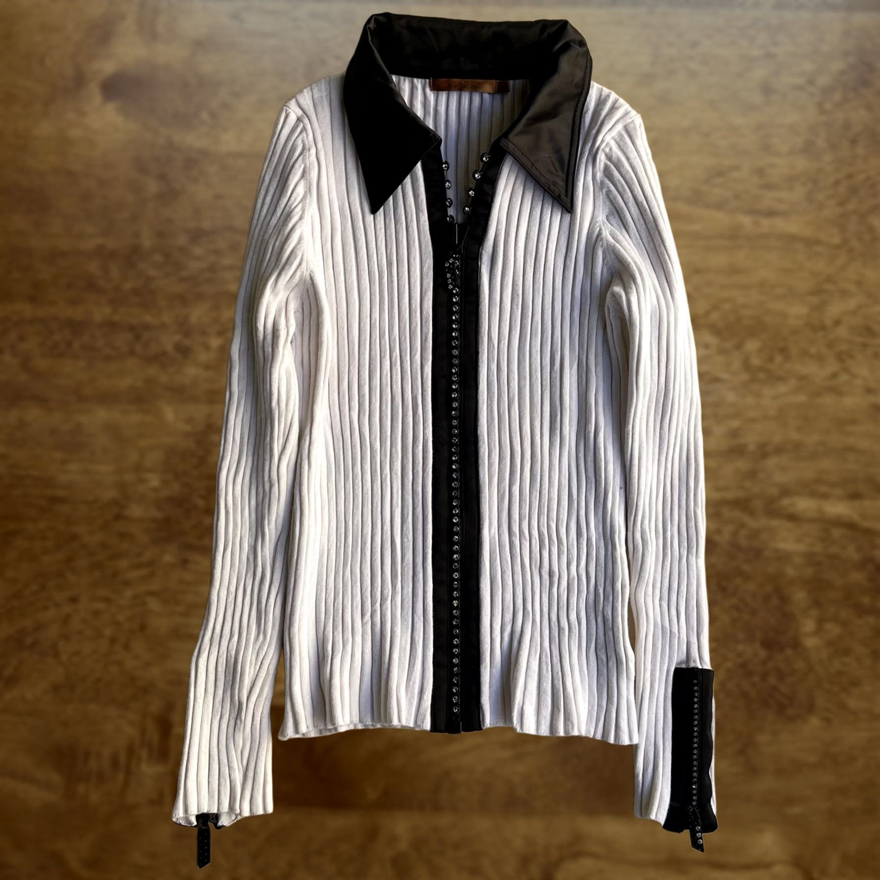 Vintage Bellini Sweater Womens Medium White Ribbed Full Zip Collared Knit Rhinestone Size M / US 6-8 / IT 42-44 - 1 Thumbnail