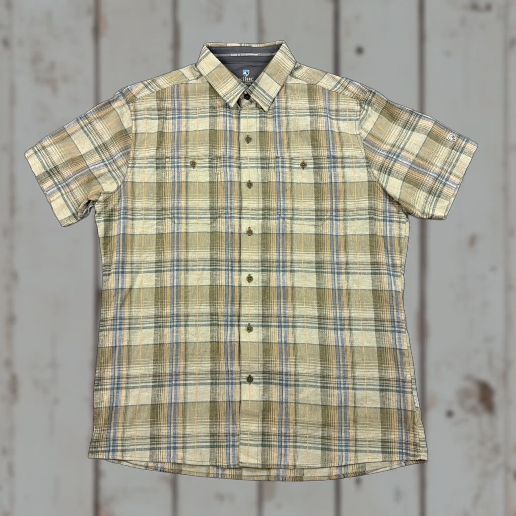 Vintage Kuhl Shirt Mens L Green Plaid Short Sleeve Button Up Linen Cotton Breathable Logo Size US L / EU 52-54 / 3 - 1 Thumbnail