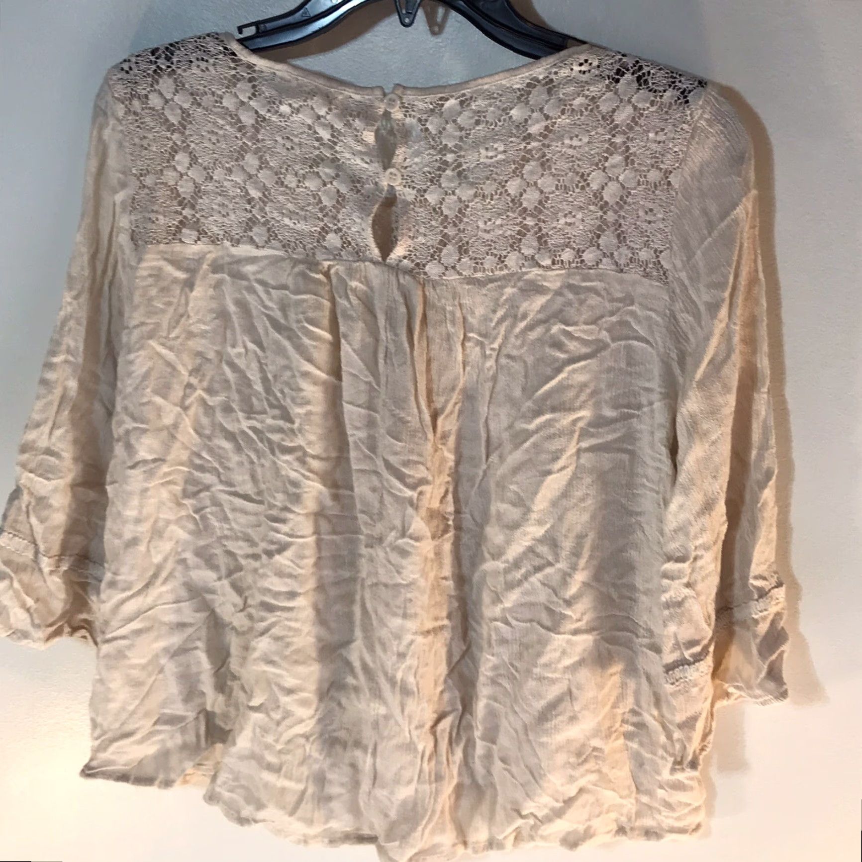 Vintage Ellie Kate Blouse Juniors Size S Ivory Lace Tassel 3/4 Sleeve Cropped Bell Round Neck Modern Womens Size S / US 4 / IT 40 - 3 Thumbnail