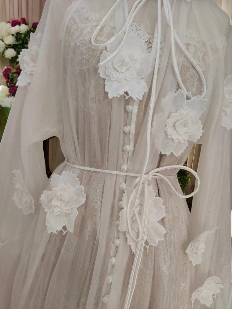 Other Spring Flower Embroidery Lace Two-Piece Midi Dress Size ONE SIZE - 3 Thumbnail