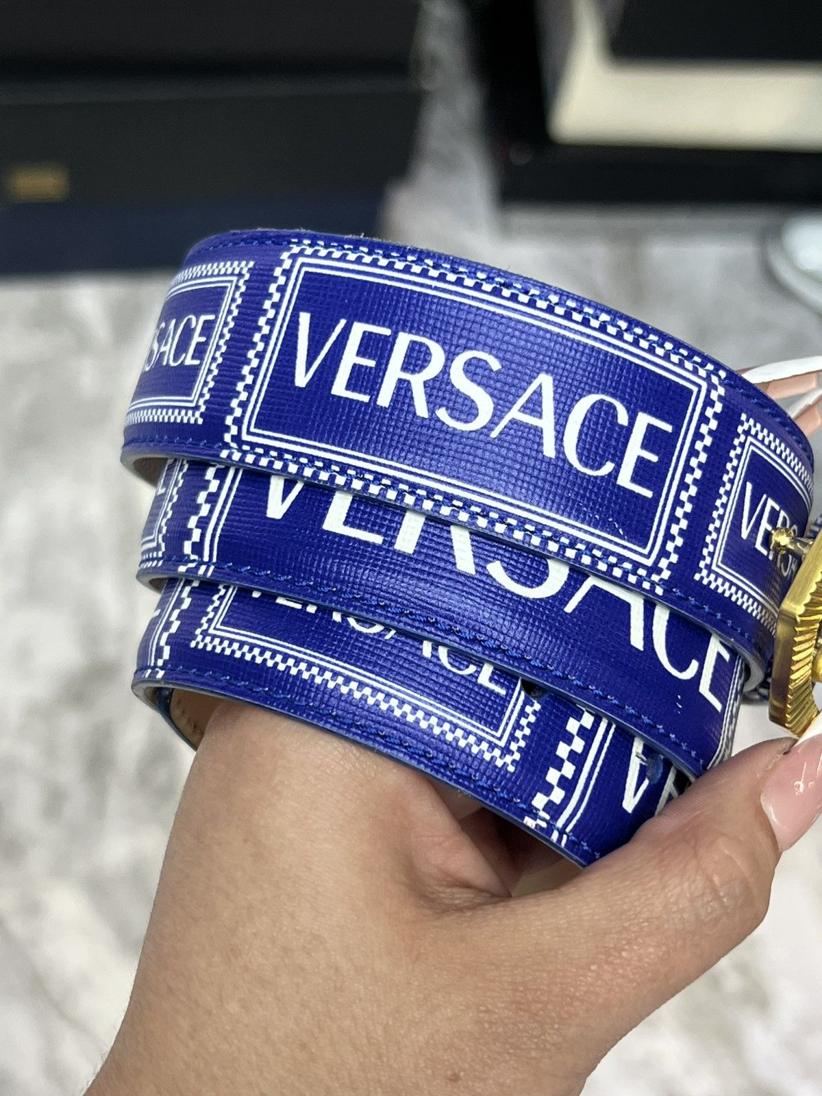 Versace Versace Blue Monogram Belt Size 32 - 3 Thumbnail