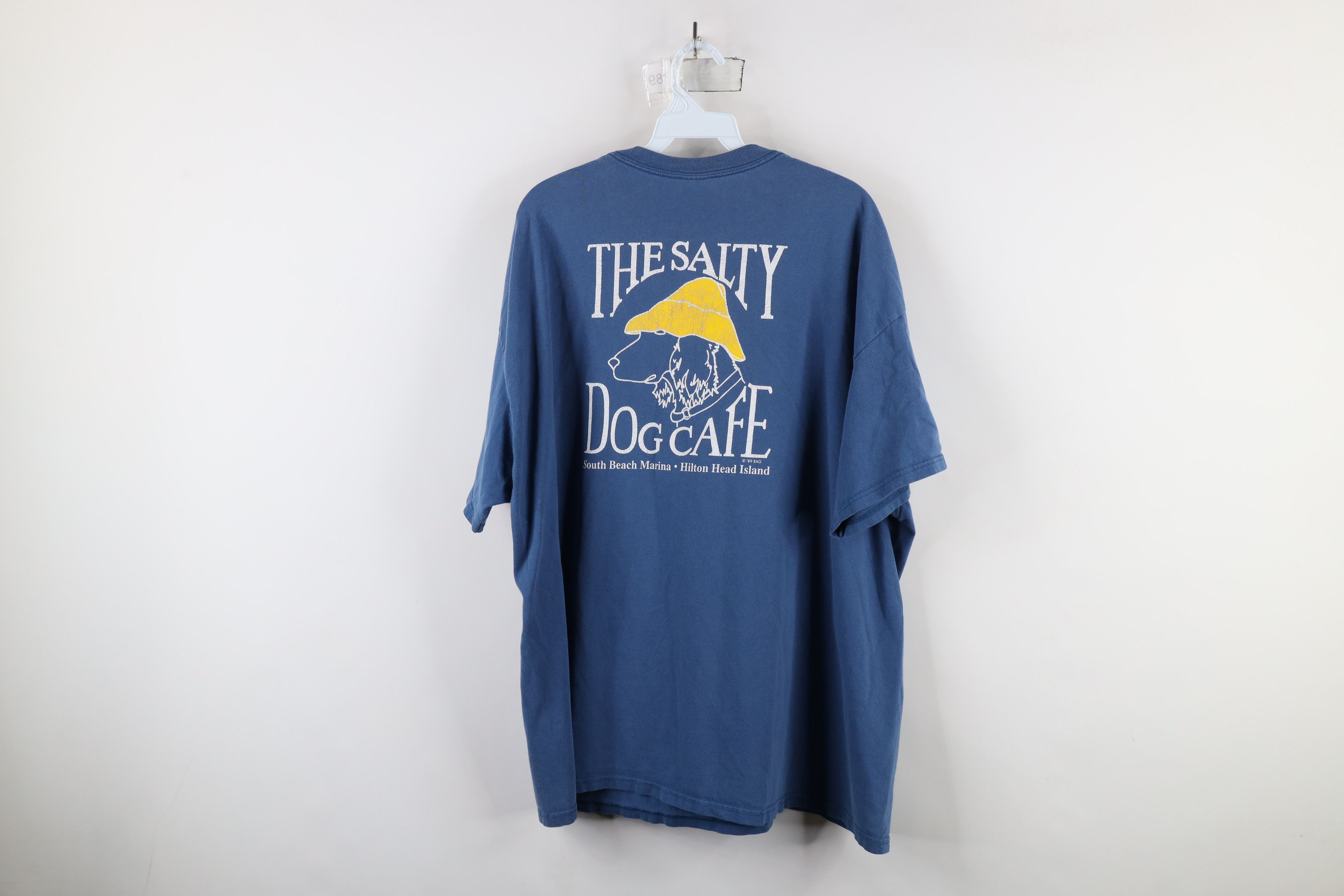 Vintage Vintage 90s Spell Out The Salty Dog Cafe T-Shirt Blue Cotton Size US XXL / EU 58 / 5 - 11 Thumbnail