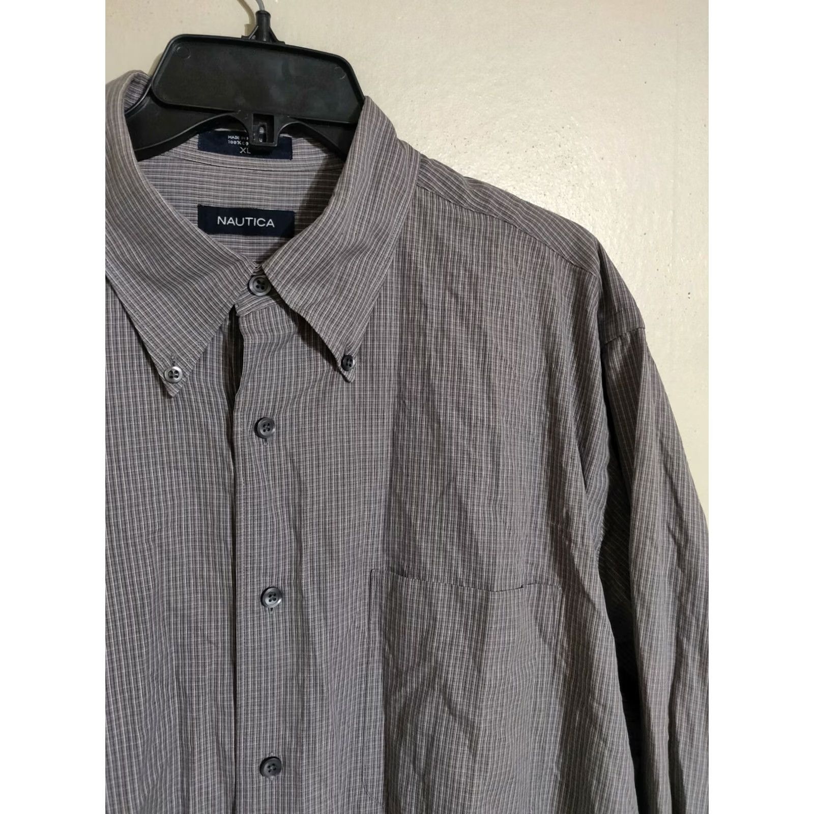 Nautica Nautica Shirt Casual Button Down Long Sleeve Gray Checkered Men's XLarge XL Size US XL / EU 56 / 4 - 2 Thumbnail