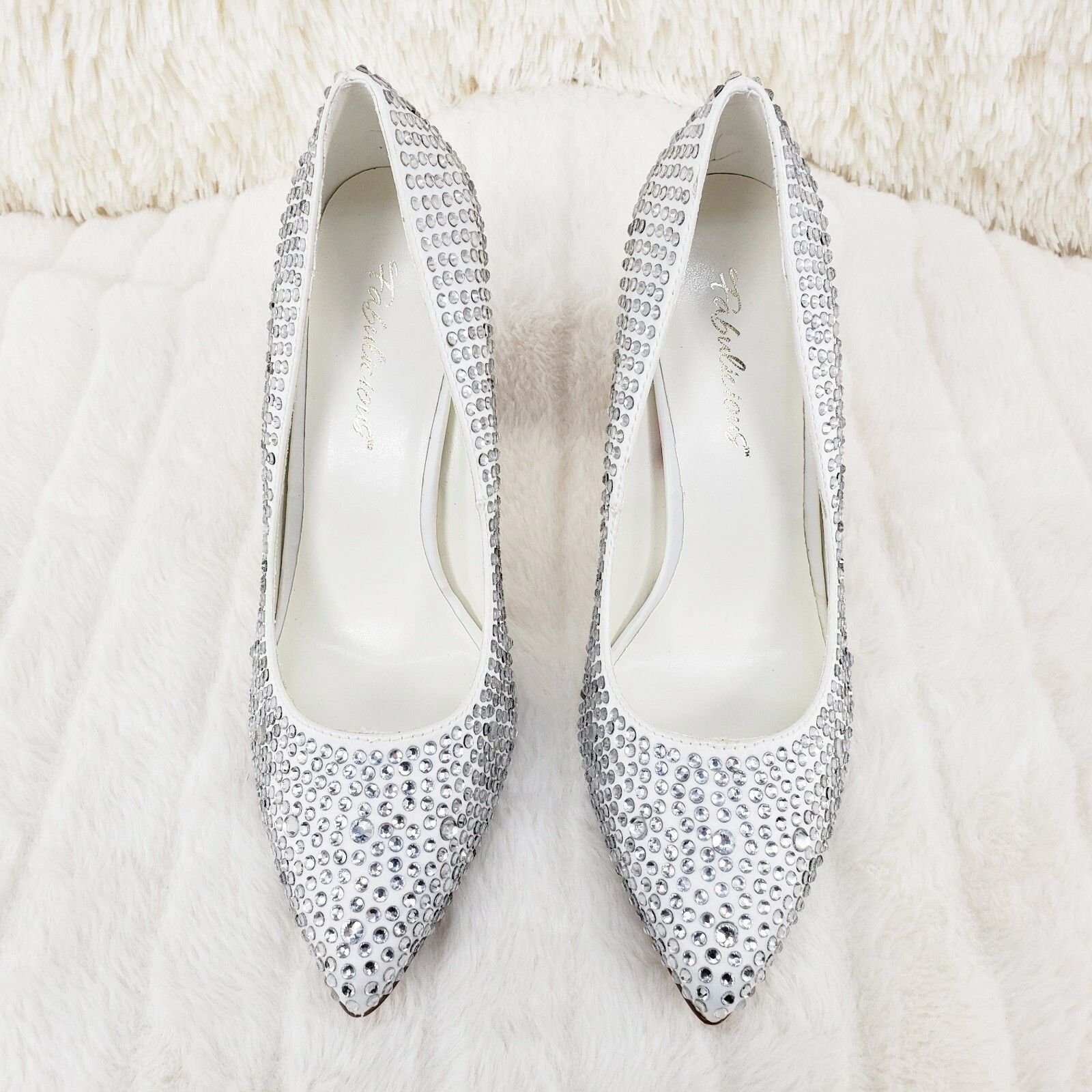 Other Amuse 20 RS Ivory Satin Pointy Toe Rhinestone Pump Shoe 5" H Size US 10 / IT 40 - 6 Thumbnail