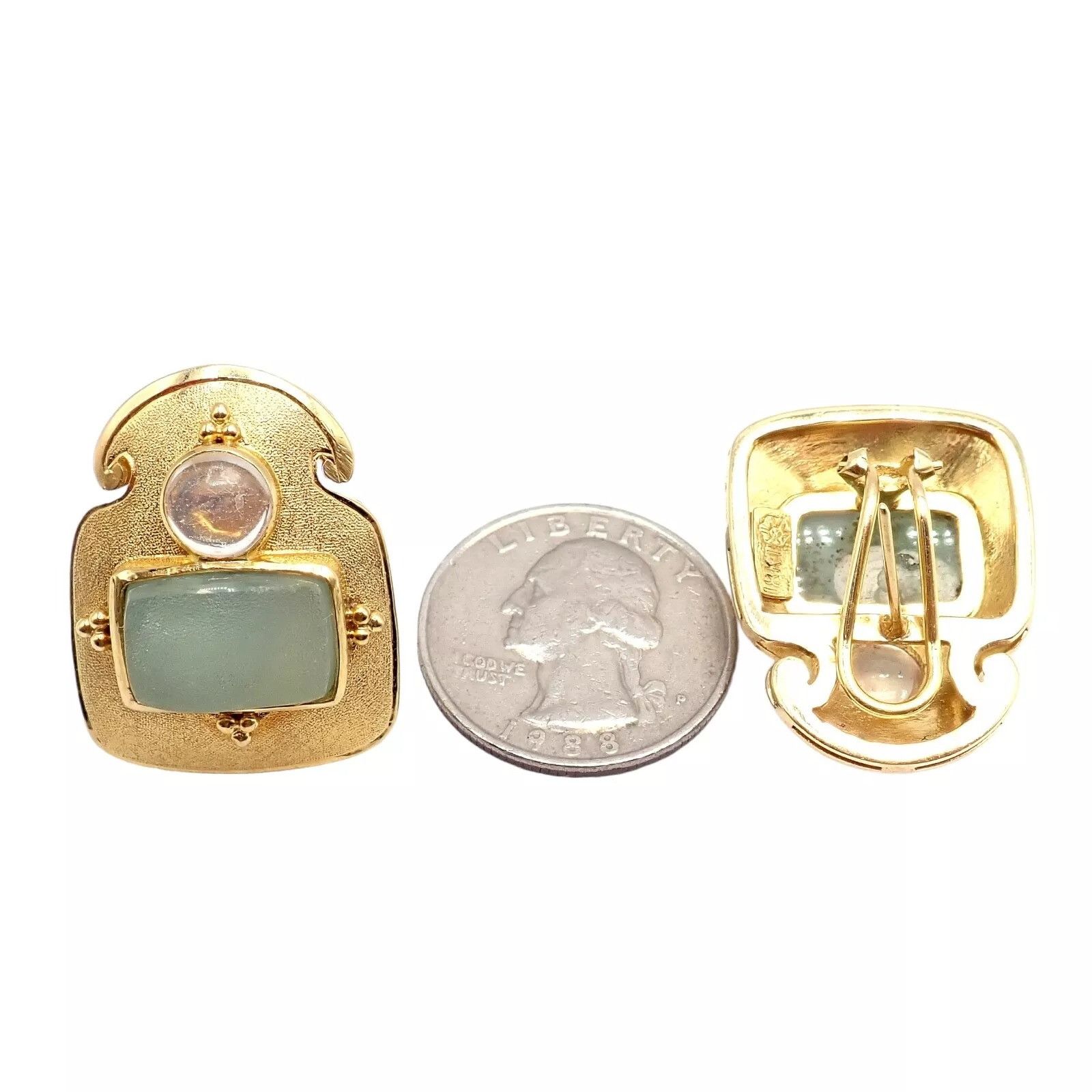Vintage Paula Crevoshay 18k Gold Smithsonite Moonstone Earrings OOAK Size ONE SIZE - 6 Thumbnail