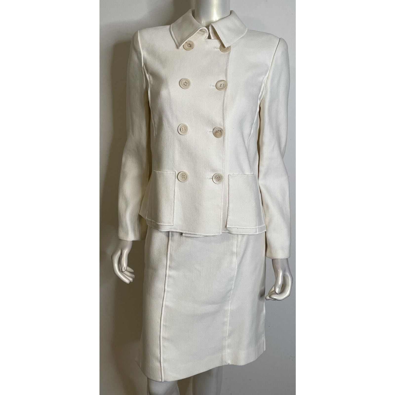 Oscar de la Renta Ivory Woven Cotton Skirt Suit 8 Italy