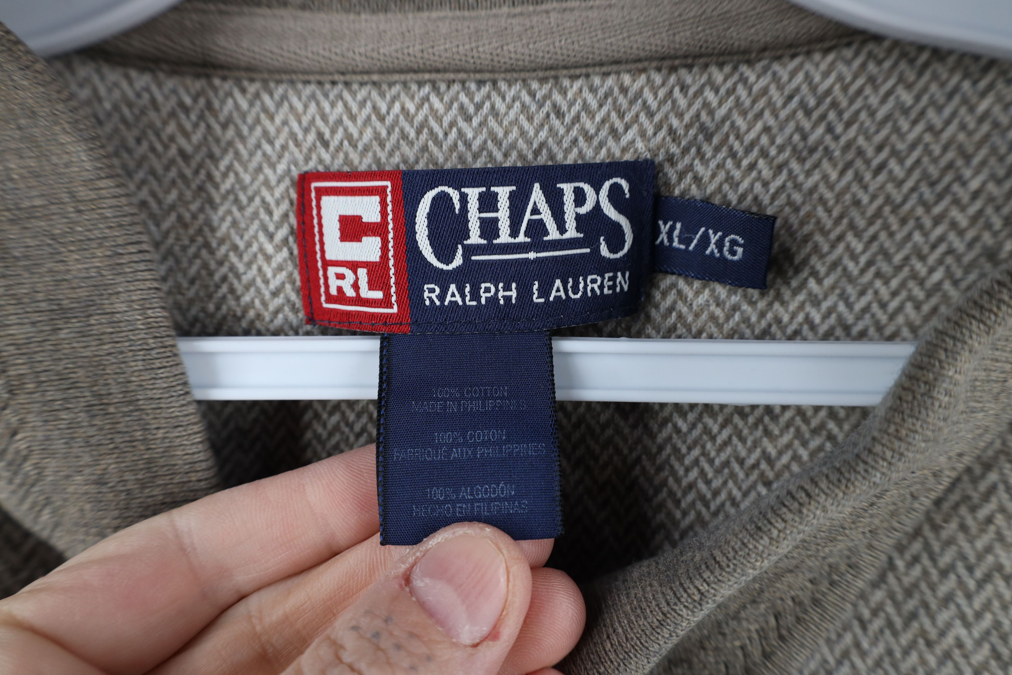 Ralph Lauren × Vintage Vintage 90s Chaps Ralph Lauren Herringbone Long Sleeve Polo Size US XL / EU 56 / 4 - 5 Thumbnail