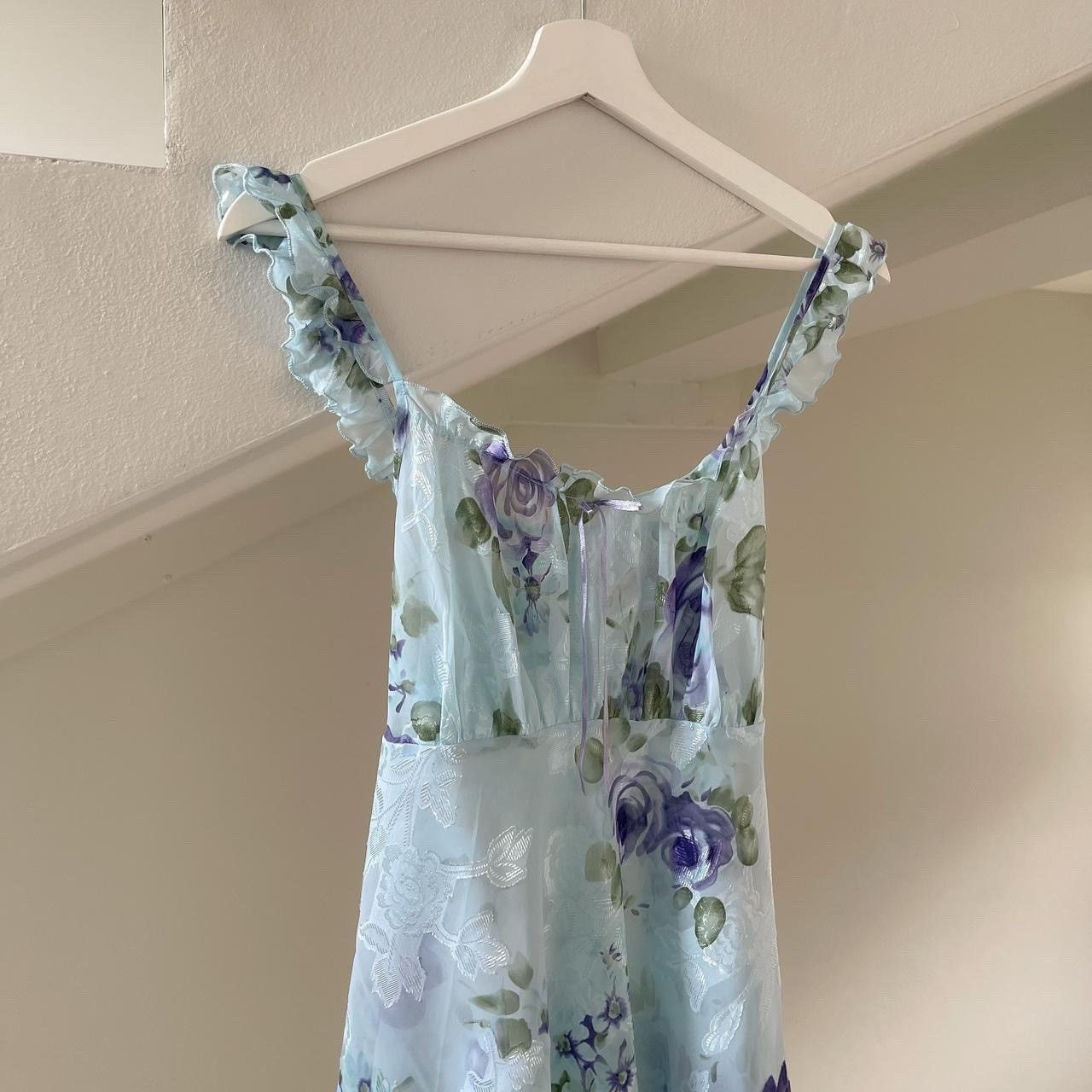 Other vintage blue floral chiffon mini dress size L fits M too Size L / US 10 / IT 46 - 5 Thumbnail