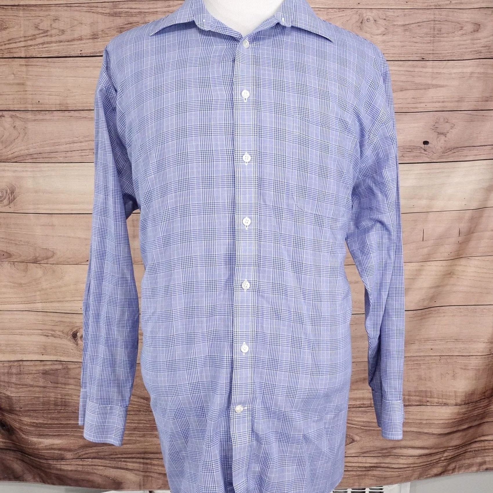 Stafford Stafford Dress Shirt Mens 18 34/35 Blue Check Regular Fit Travel Easy Care Size 48R - 3 Thumbnail