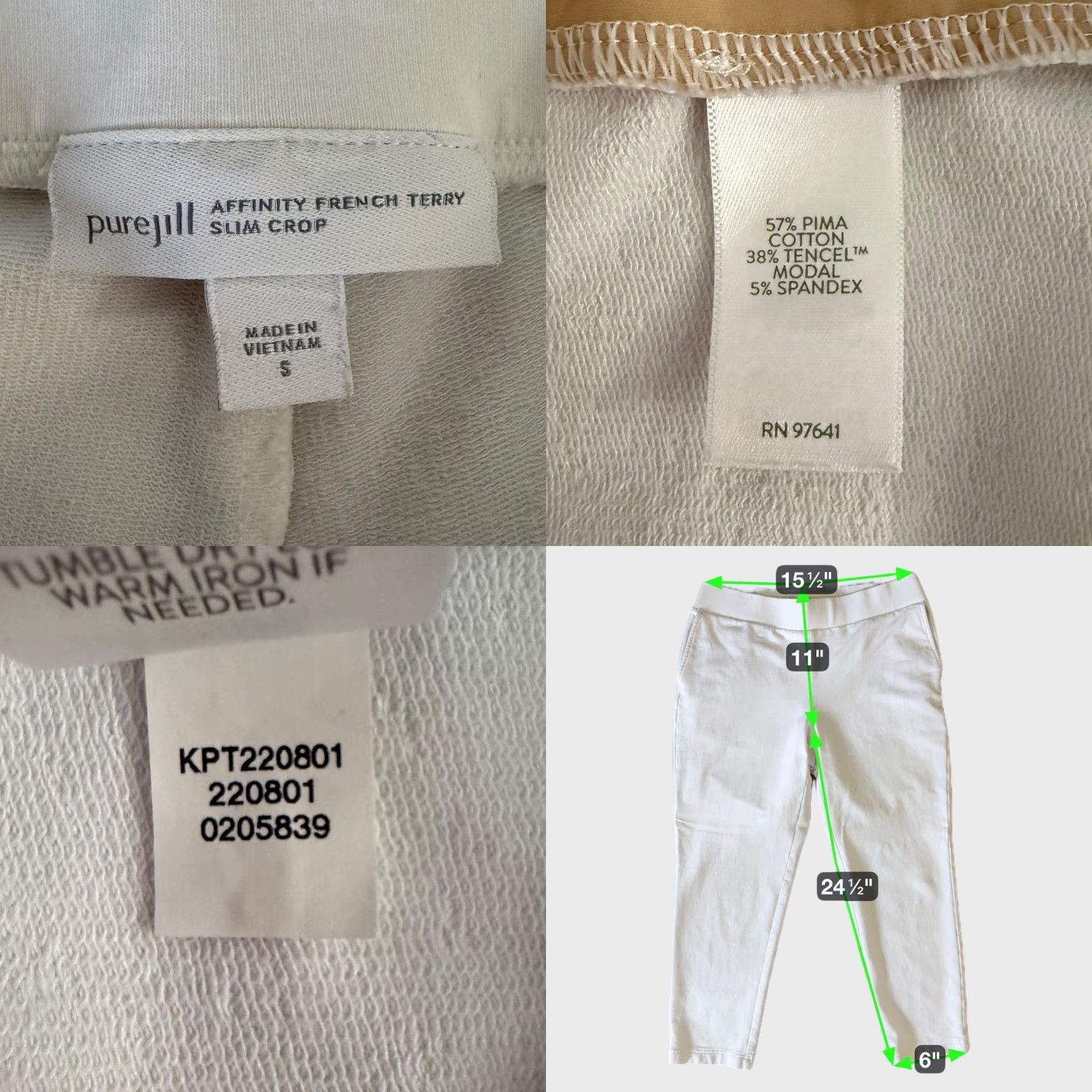 J. Jill J. Jill Pure Affinity French Terry Pants White Slim-Leg Crop Pull-On Women Small Size 28" / US 6 / IT 42 - 8 Thumbnail