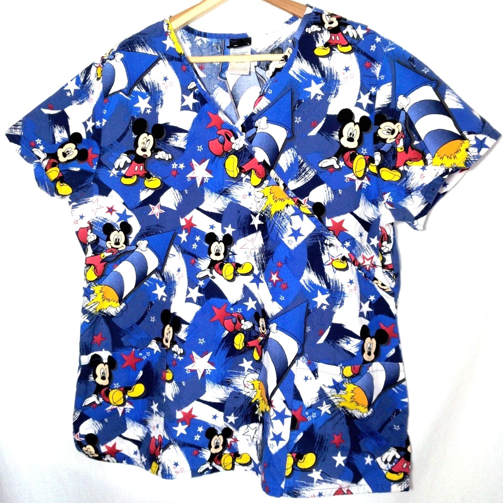 Disney Disney Mickey Mouse Scrub Top Women XL Blue Stars Faux Wrap Short Sleeve Shirt Size XL / US 12-14 / IT 48-50 - 2 Thumbnail