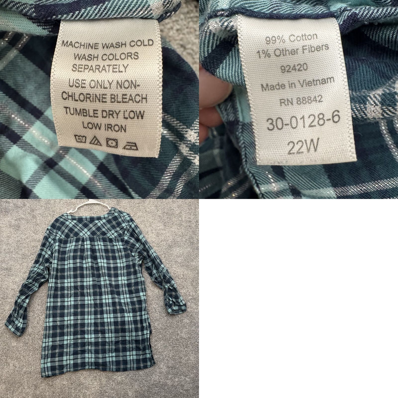 Vintage Roamans Button-Up Shirt Plus 22W Plaid Western Cowgirl Chic Holiday Sparkle Green Long Sleeve Button-Front Women Modern Vintage? No Vintage. Size 3XL / US 20-22 - 8 Thumbnail