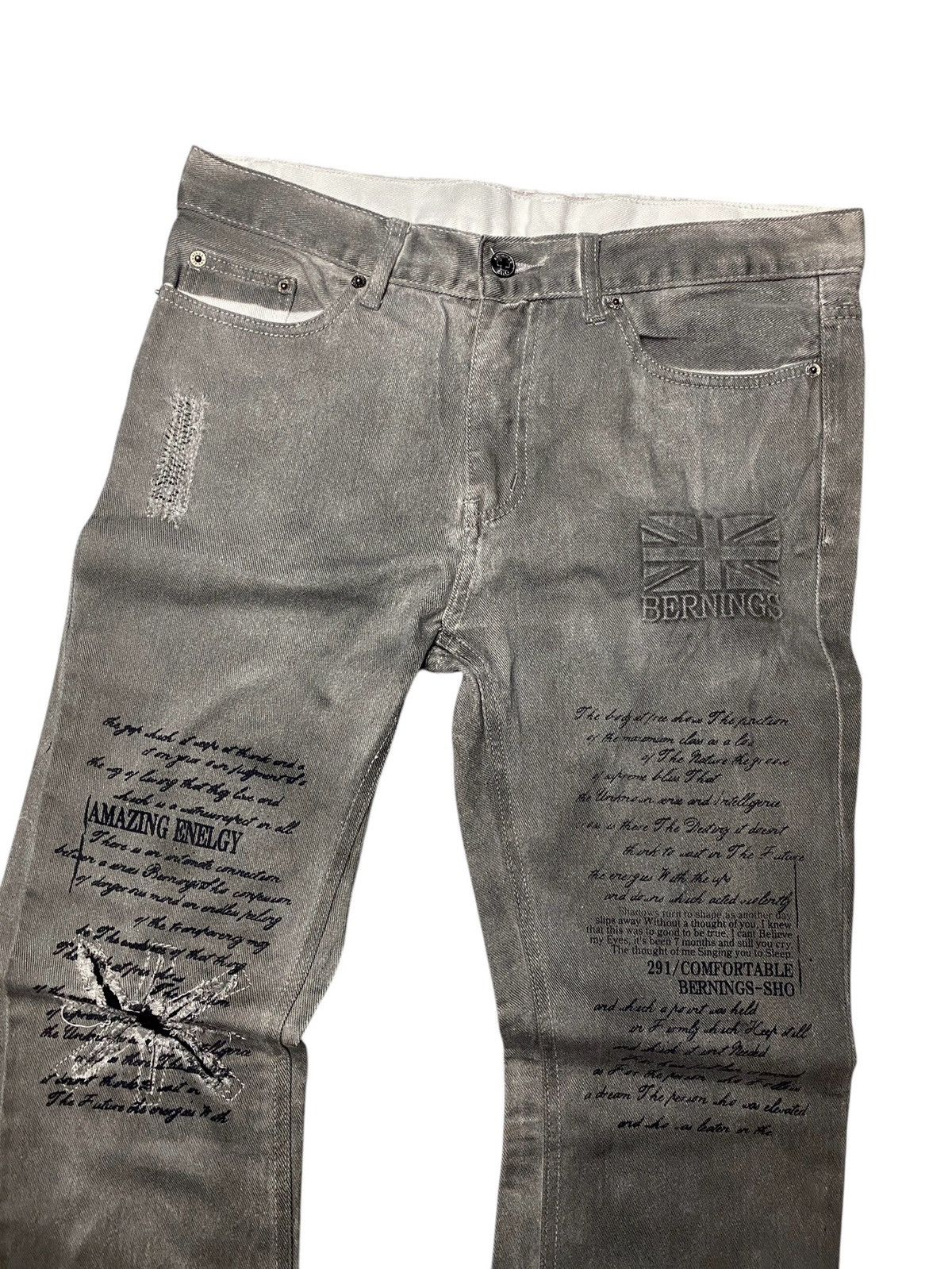 If Six Was Nine 2000's Bernings Sho Poem Britflag Seawash Jeans Size US 35 - 3 Thumbnail