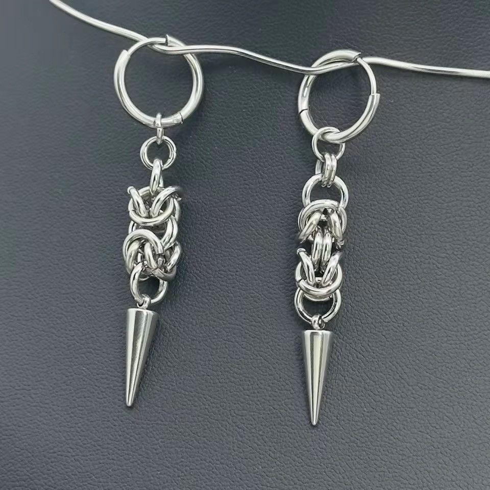 Jewelry Industrial Spike Chainmail Earrings - Cyber-Goth Punk Size ONE SIZE - 1 Thumbnail