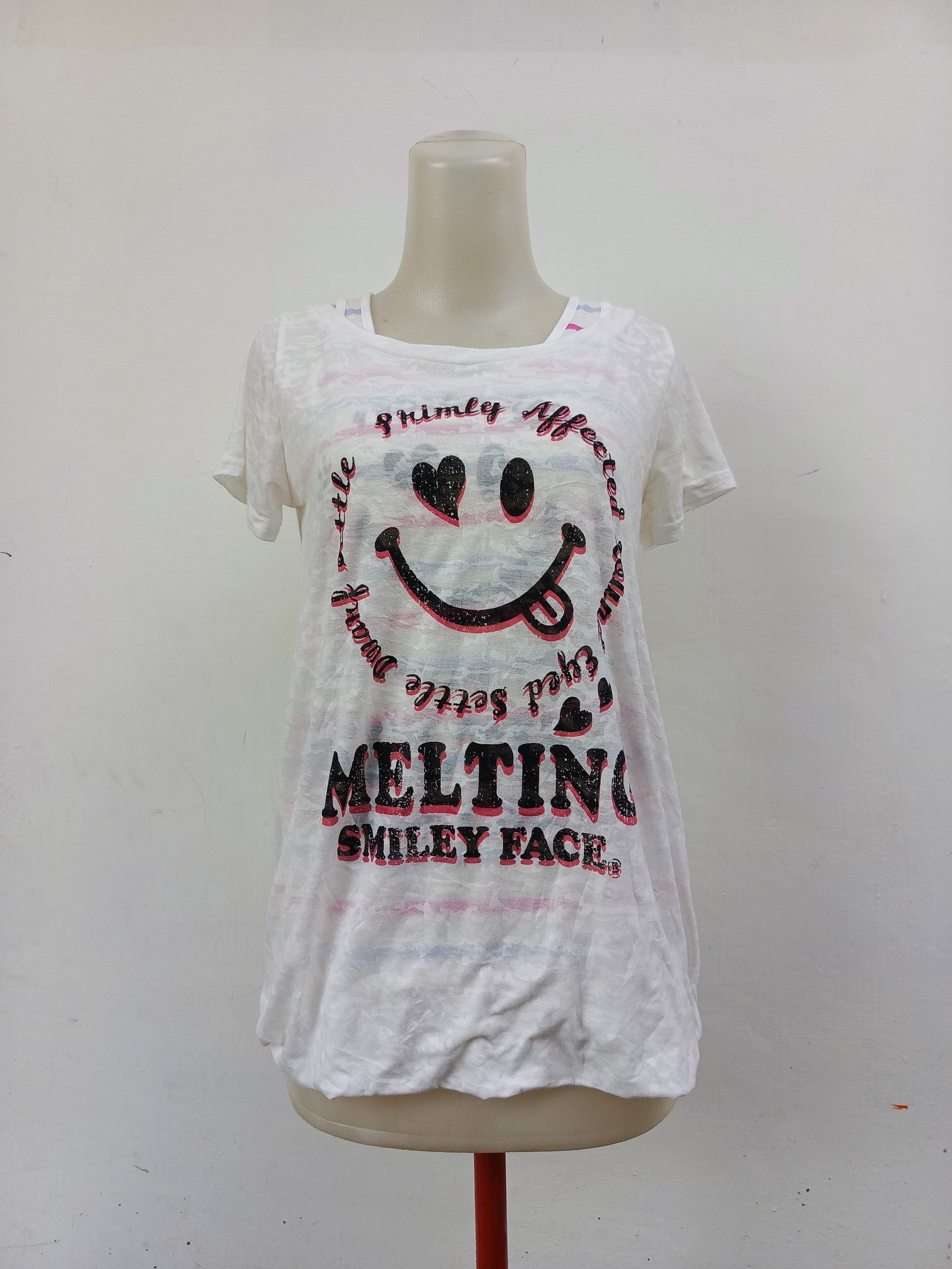 Japanese Brand COLZA Smiley Face Graphic T-Shirt White Y2K Tee Size S / US 4 / IT 40 - 1 Thumbnail