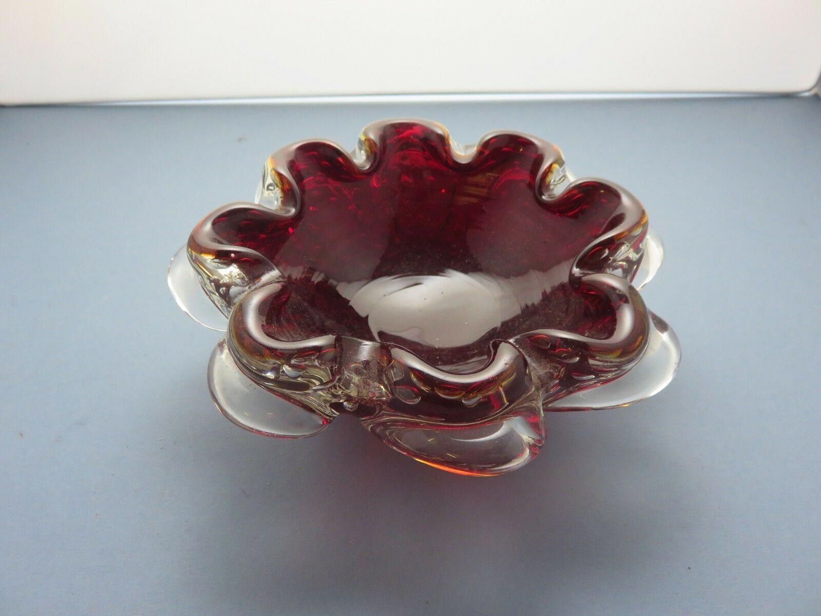 The Unbranded Brand Vintage Ruby Red And Clear Heavy Bowl 2 1/4" Size ONE SIZE - 2 Thumbnail