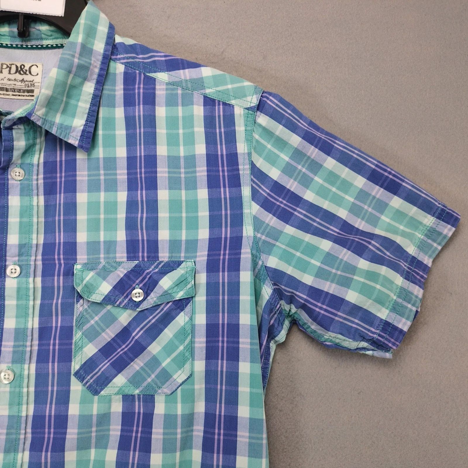 Paper Denim & Cloth PD&C Short Sleeve Button Up Shirt Men's L Blue Plaid Vtg Y2K Size US L / EU 52-54 / 3 - 10 Thumbnail