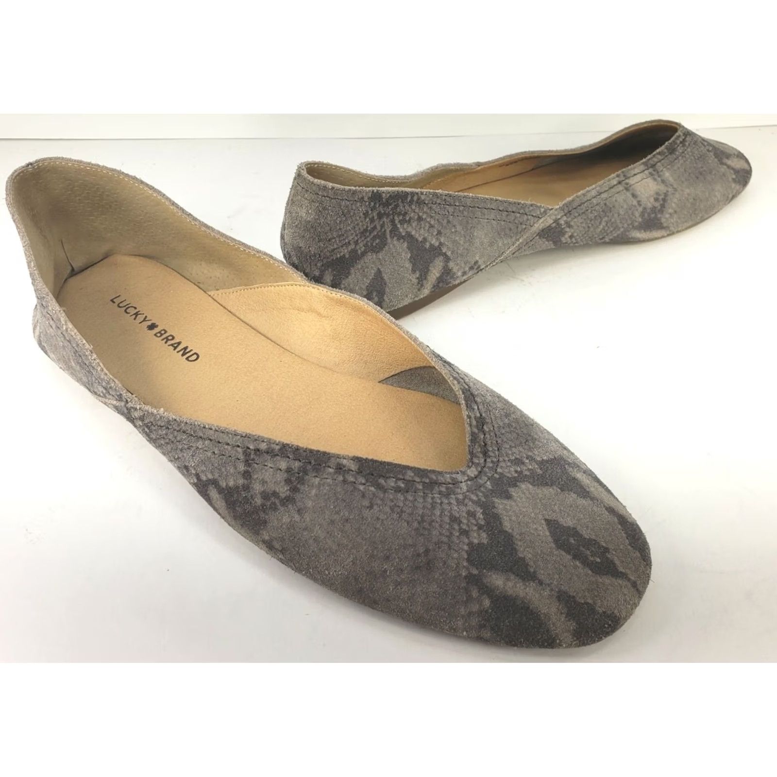 Lucky Brand Lucky Brand Alba Flat Women's Size 10 Gray Suede Snakeskin Pattern Size US 10 / IT 40 - 2 Thumbnail