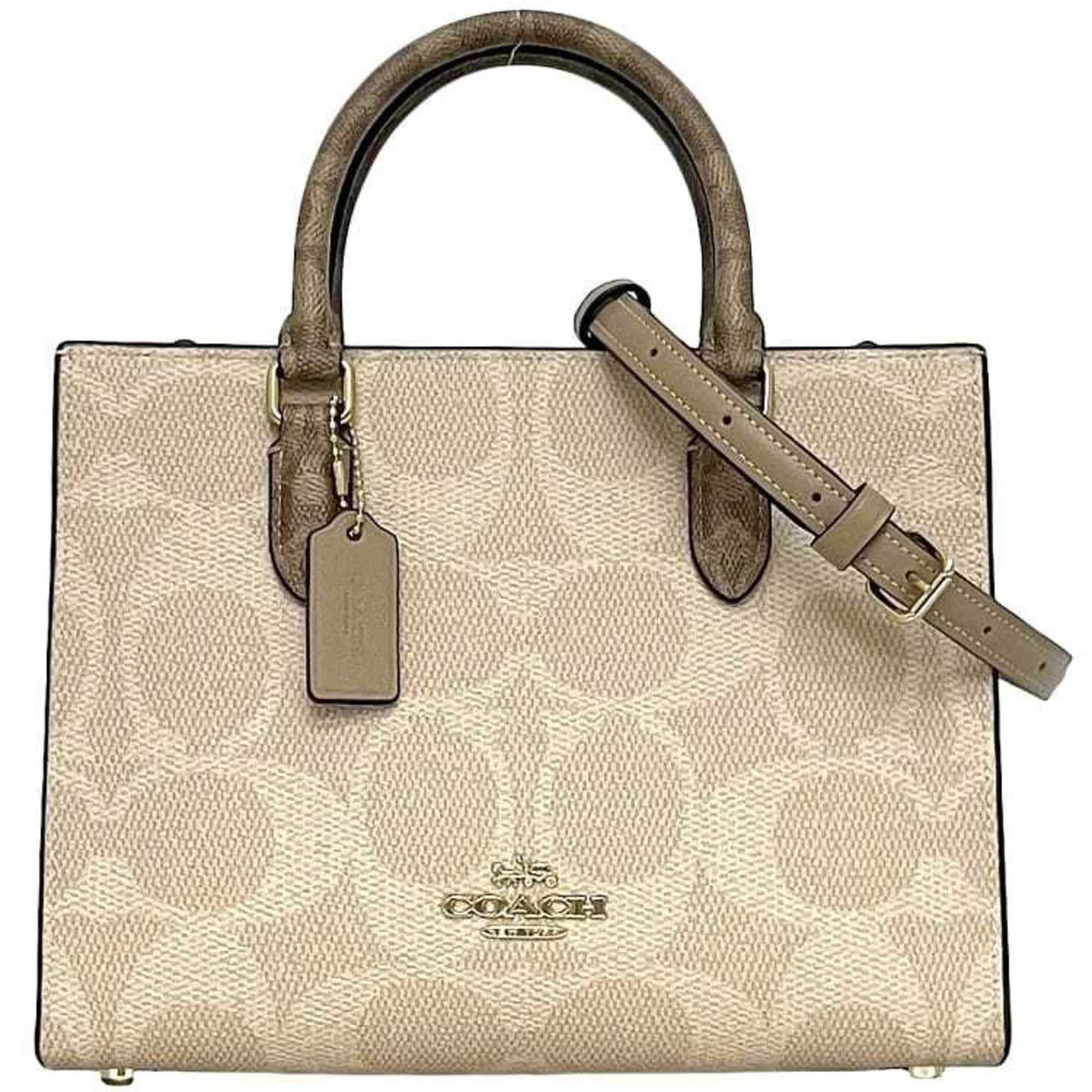 Coach 2Way Bag Maggie Tote F-23093 Beige Blocked Signature Cy676 Pvc Leather Coach Shoulder Women's Crossbody