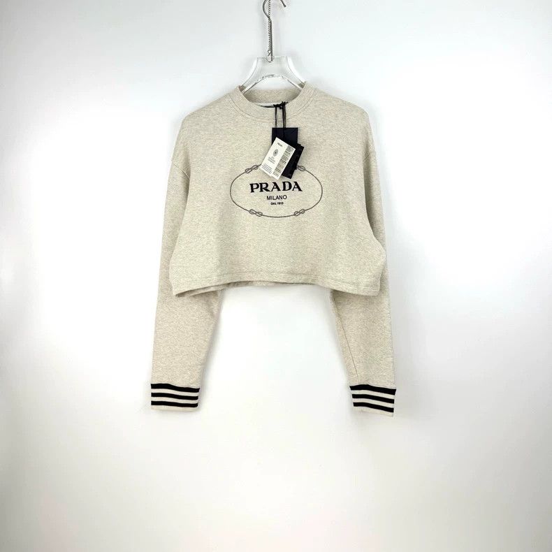 Prada Prada Beige gray embroidered logo short sweatshirt 2502-Nex Size US L / EU 52-54 / 3 - 3 Thumbnail