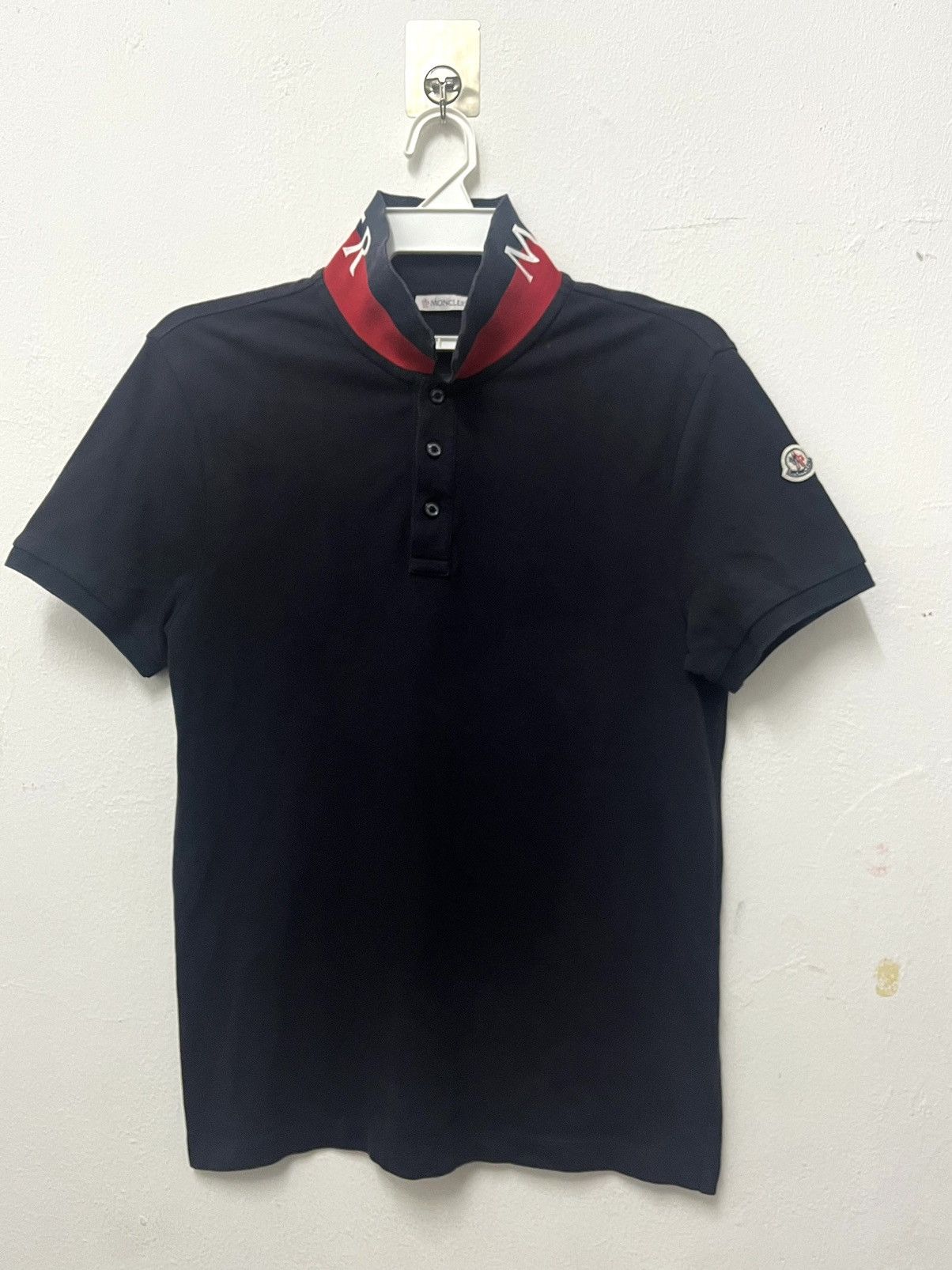 Moncler Logo Polo Spellout Collar Black Shirt