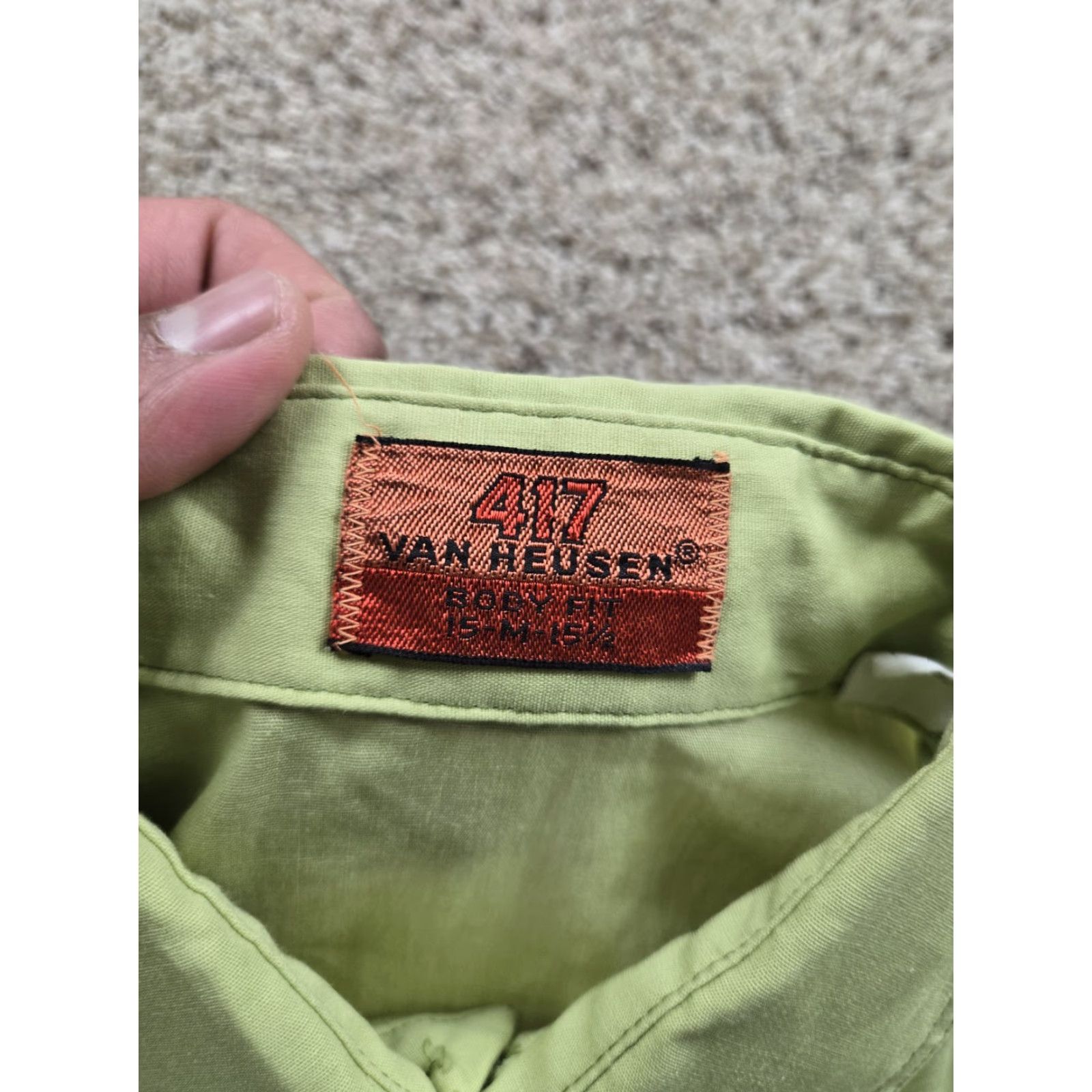 Van Heusen VINTAGE Van Heusen Shirt Men 15.5 Green Short Sleeve 70s Disco Point Collar Shirt Size US L / EU 52-54 / 3 - 4 Thumbnail