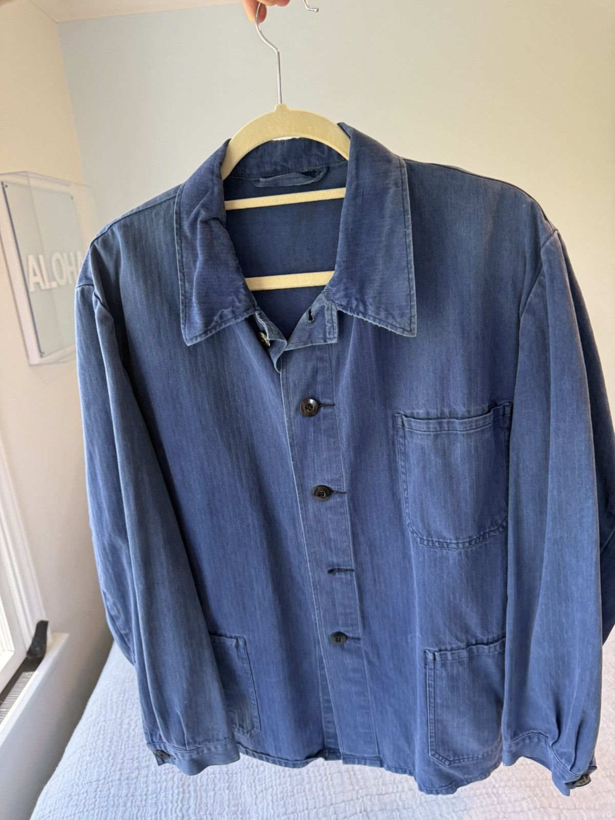 Vintage Men's Blue Herringbone Vintage Chore Jacket Size US L / EU 52-54 / 3 - 2 Thumbnail