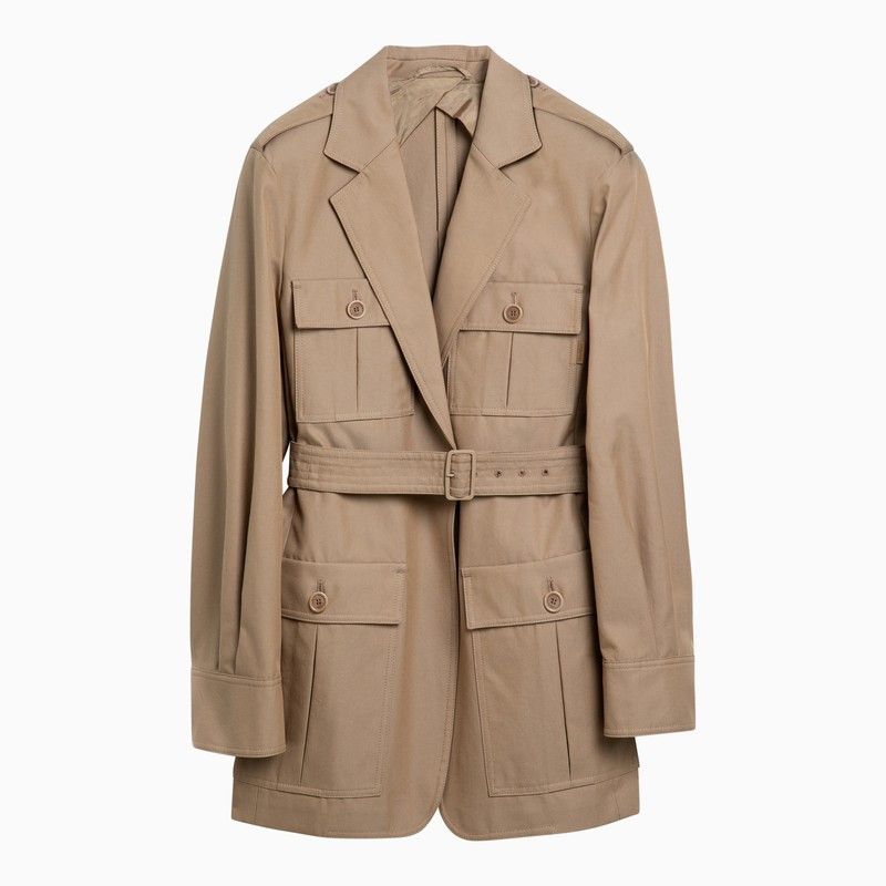 image of Max Mara Leather-Coloured Single-Breasted Jacket In Cotton in Brown, Women's (Size Small)